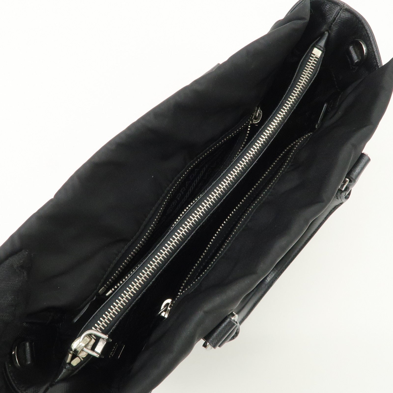 PRADA Triangle Logo Leather Nylon 2Way Bag Hand Bag Black Gold HDW Used