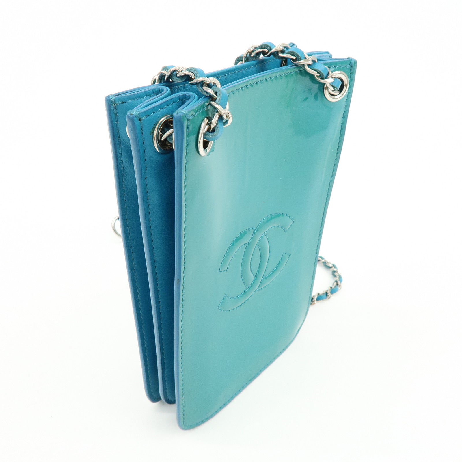 CHANEL COCO Mark Patent Leather Shoulder Bag Crossbody Bag Blue