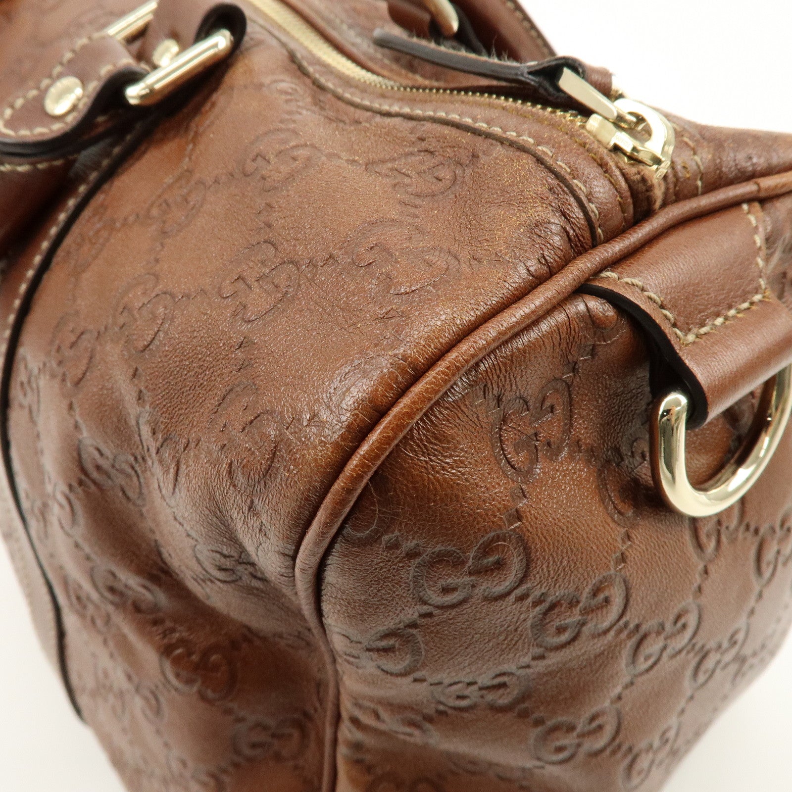 GUCCI Guccissima Leather Boston Bag Hand Bag Brown 193603