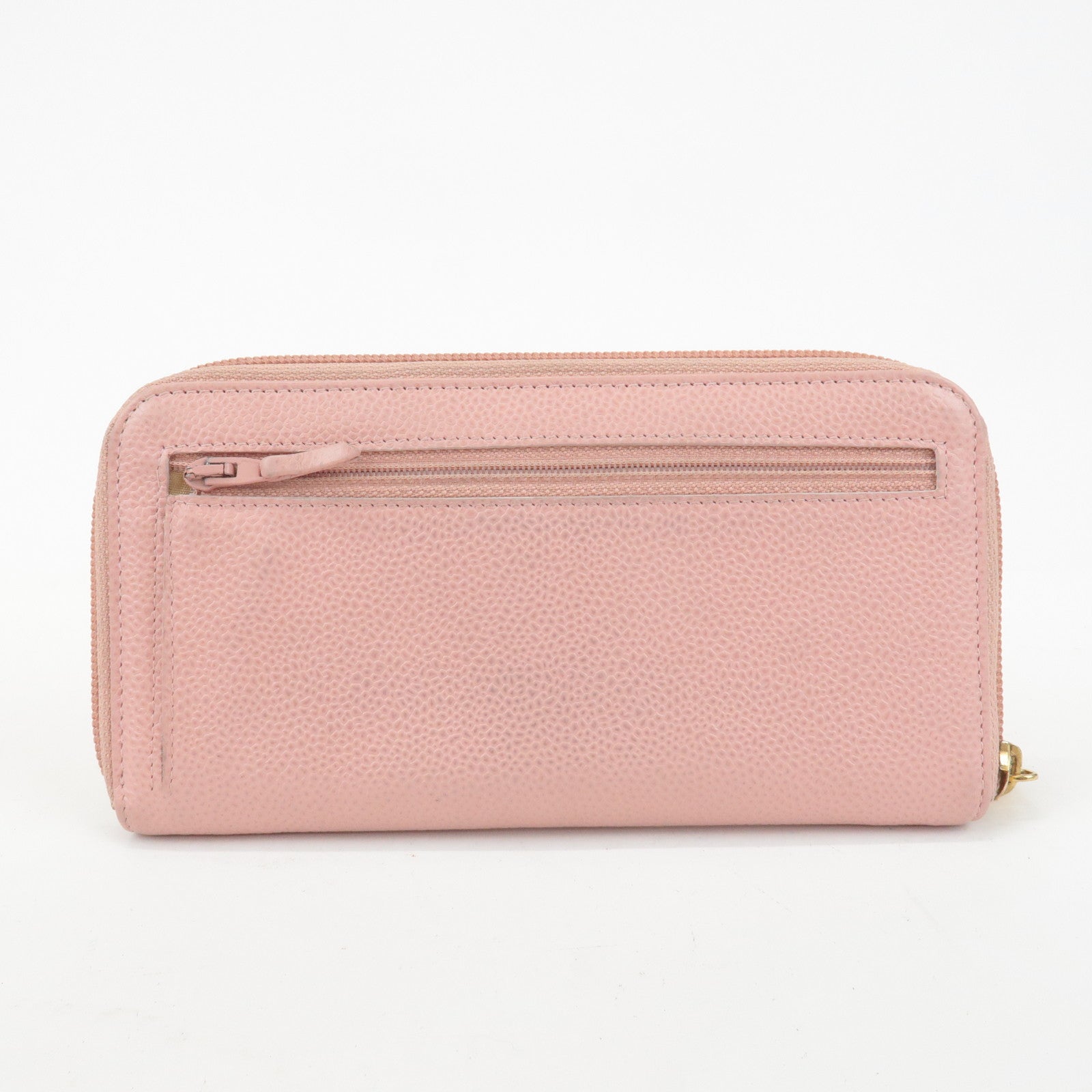 CHANEL COCO Mark Caviarskin Zip Around Long Wallet Pink A50071 Used