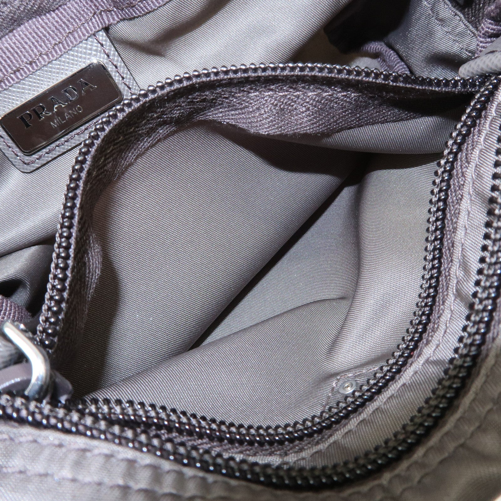 PRADA Set of 2 Leather Nylon Pouch Cosmetic Pouch Gray Khaki Used