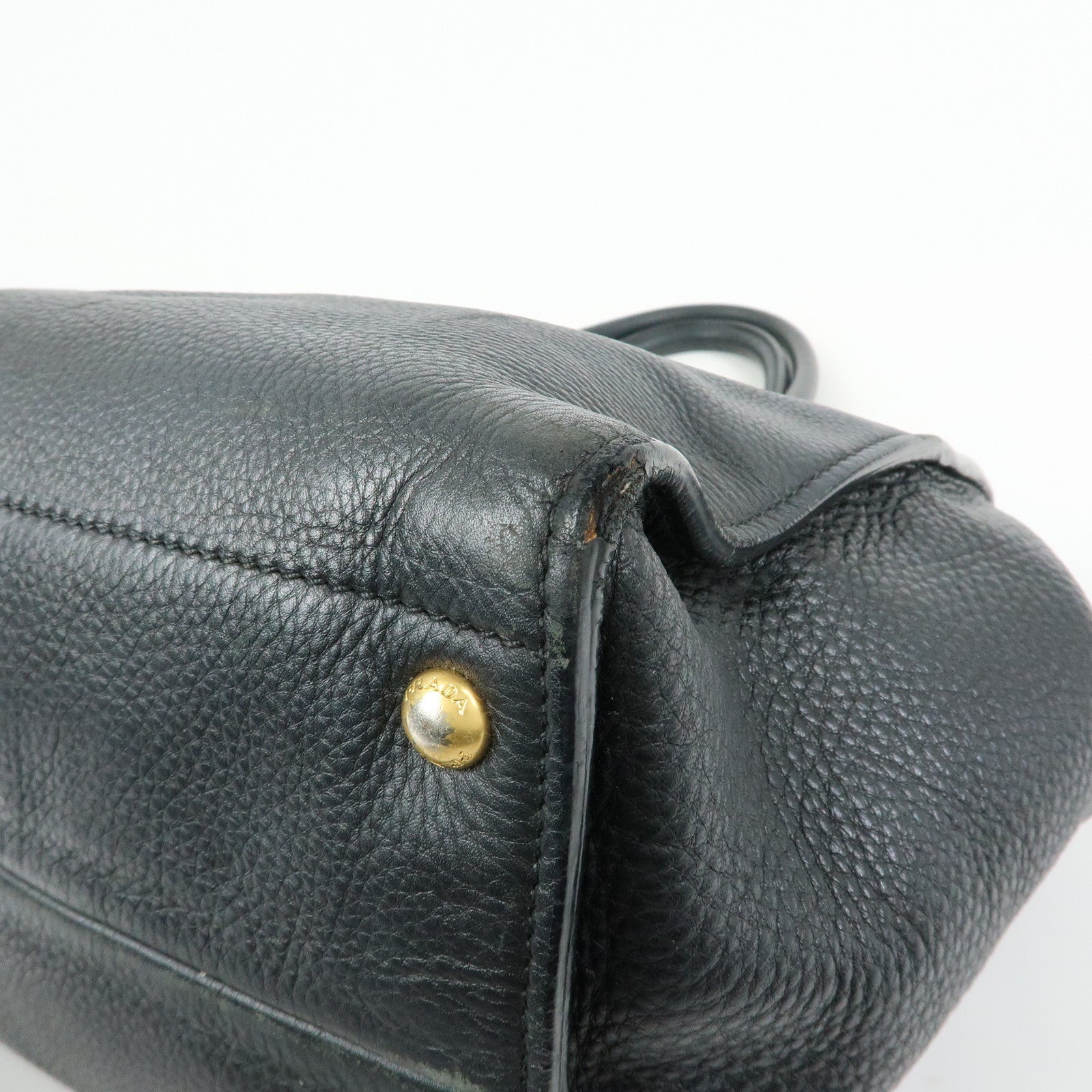 PRADA Triangle Logo Calf Leather 2Way Hand Bag Shoulder Bag Black