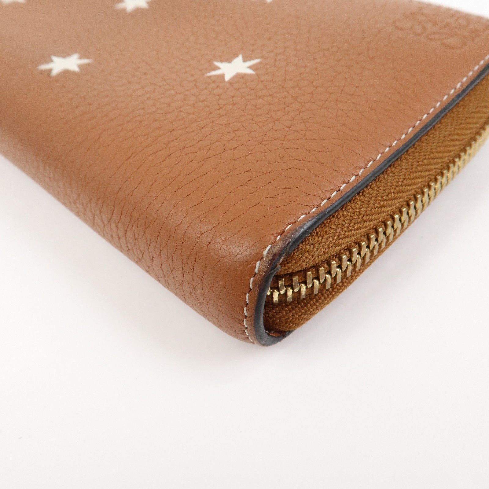 LOEWE Anagram Leather Round Zippy Wallet Long Wallet Camel