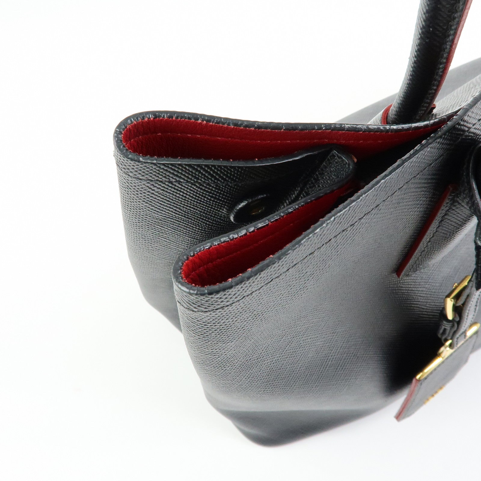 PRADA Triangle Logo Saffiano Leather Tote Bag Hand Bag Black BN2756