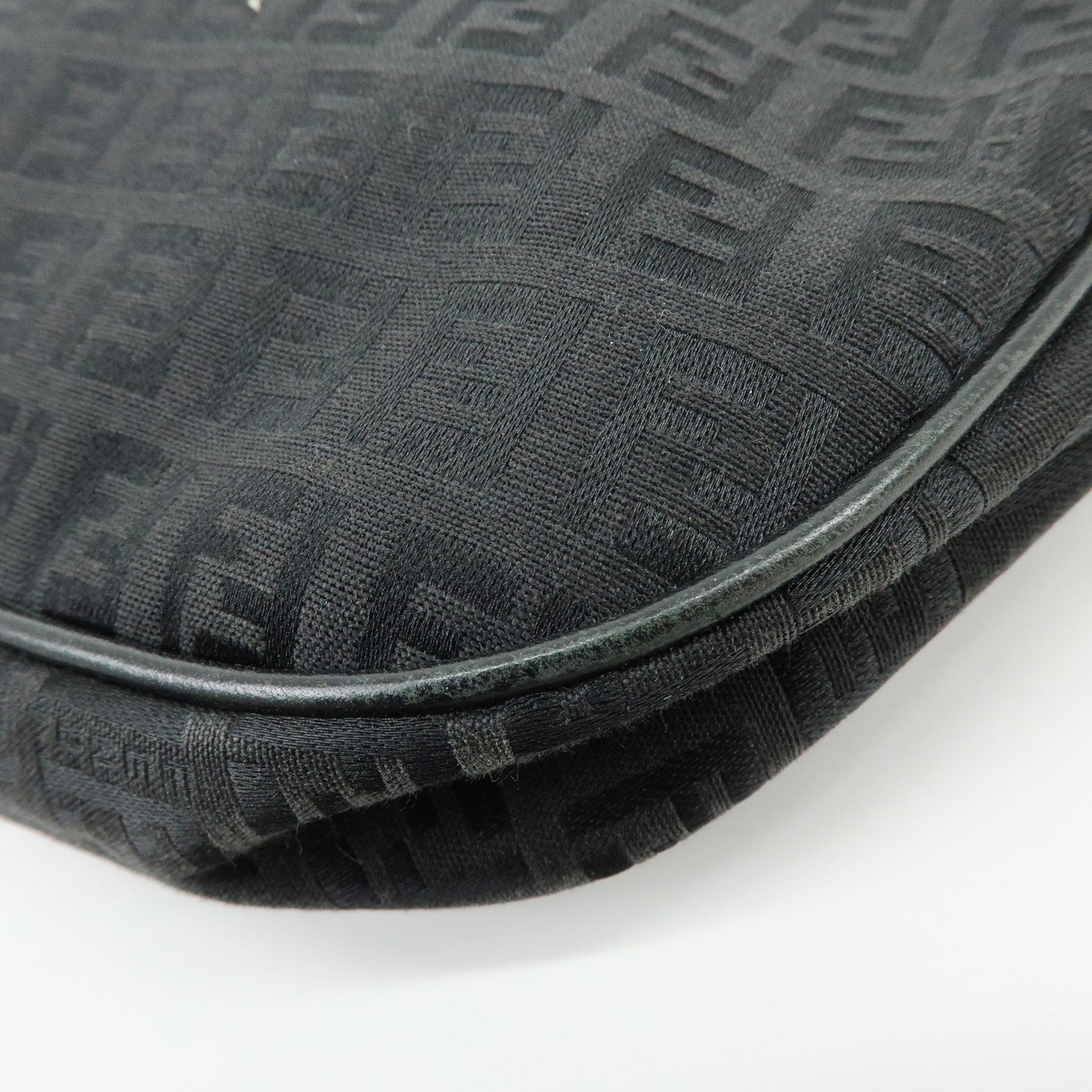 FENDI Zucchino Canvas Leather Shoulder Bag Hand Bag Black