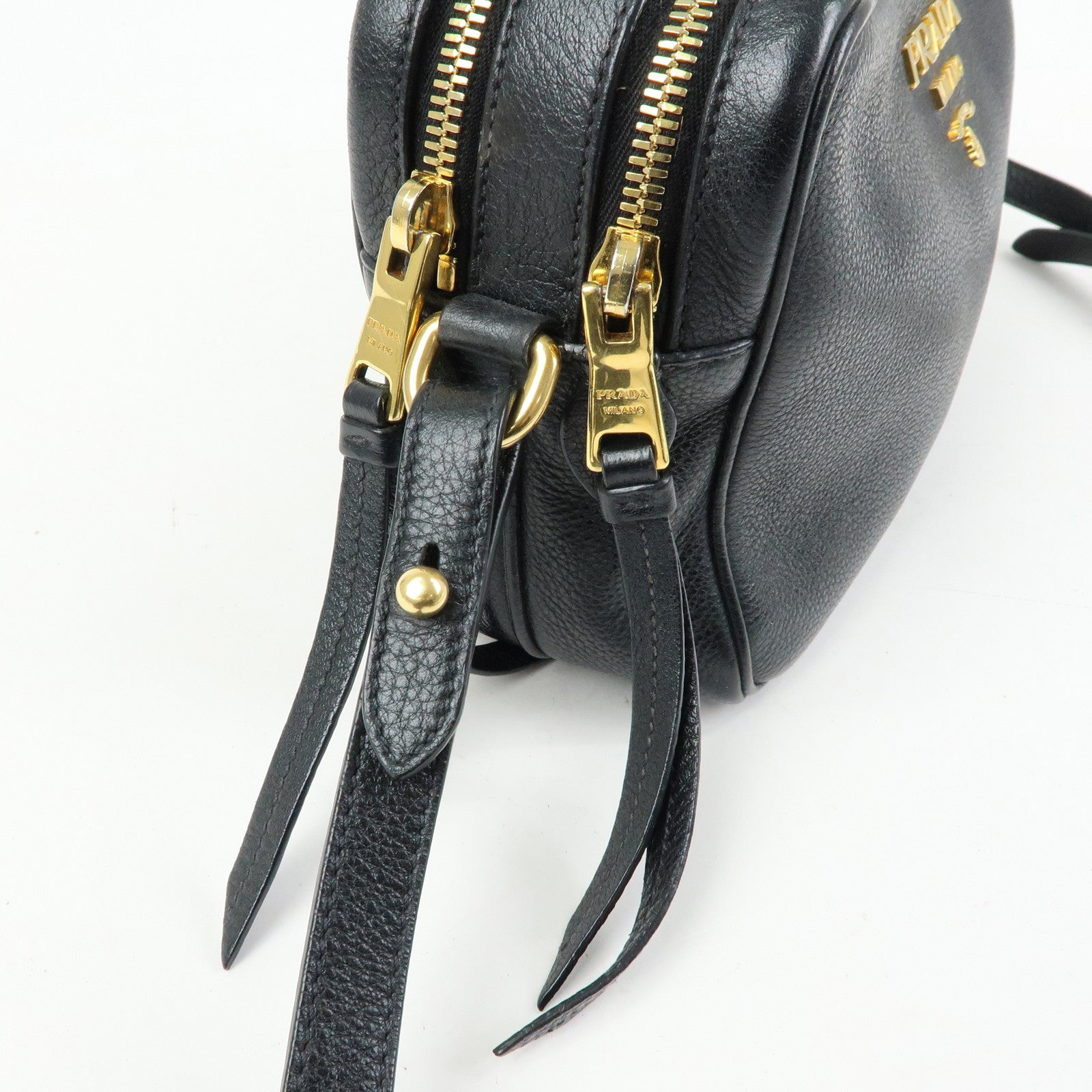 PRADA Logo Leather Shoulder Crossbody Bag Black 1BH079