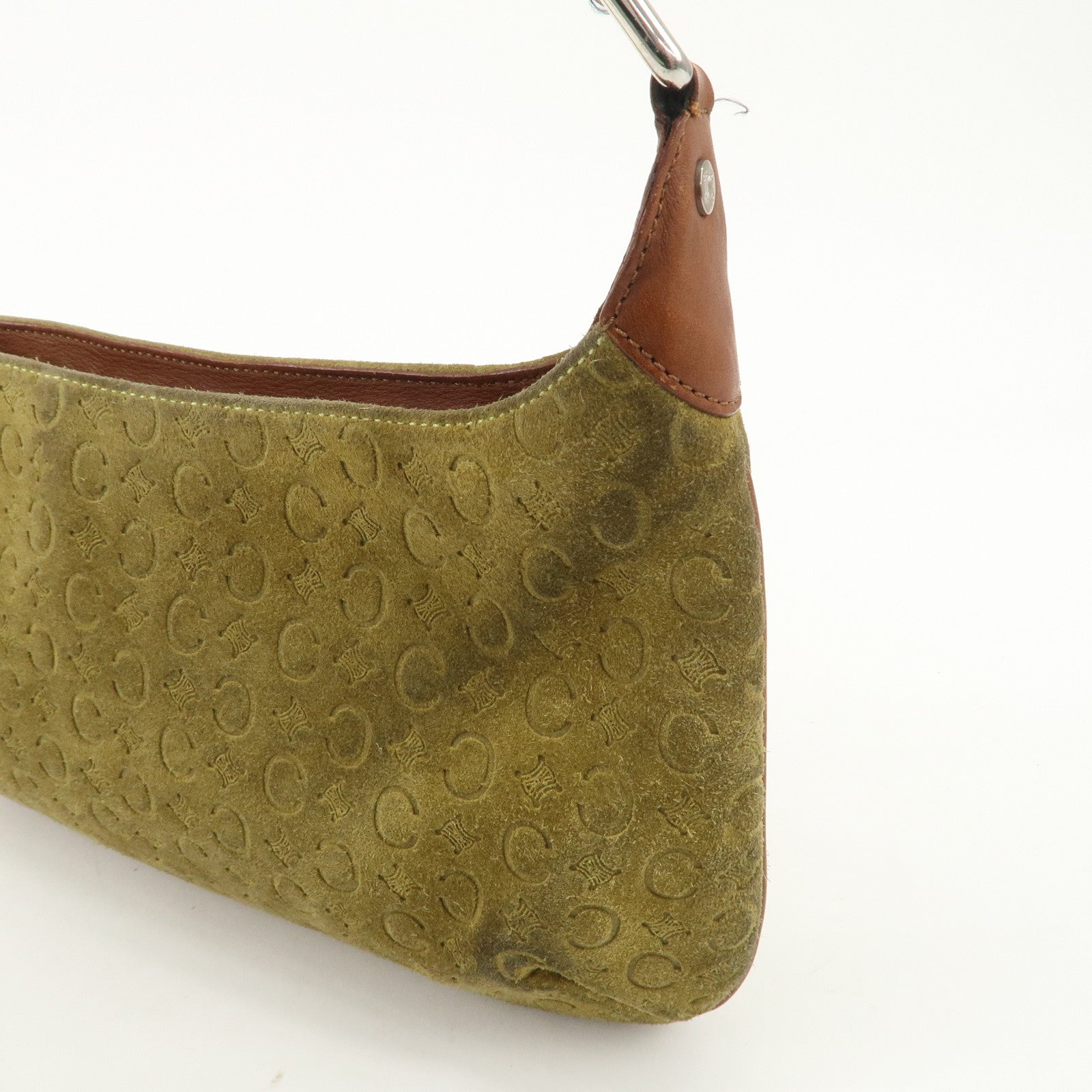 CELINE C Macadam Suede Leather Shoulder Bag Hand Bag Green Brown