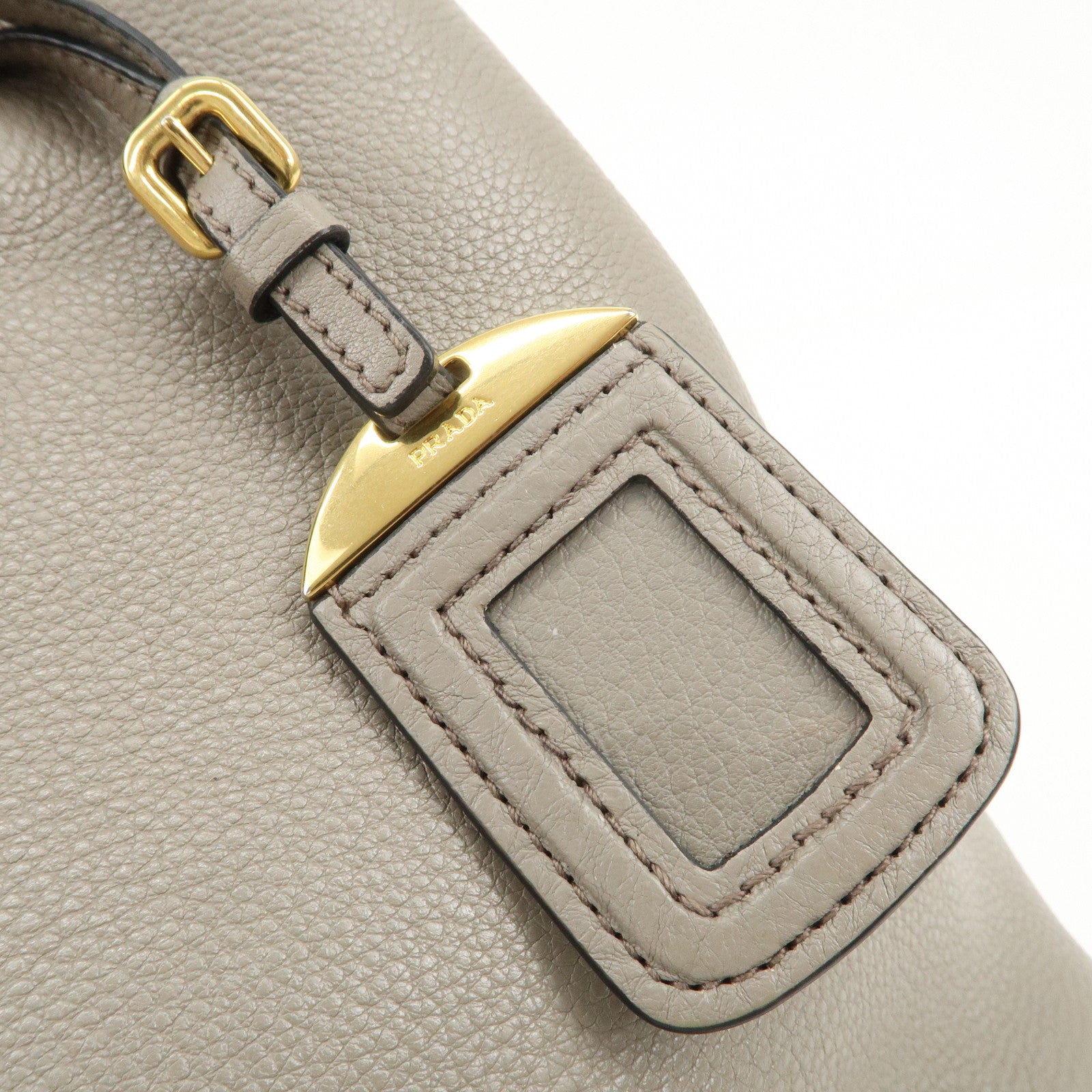 PRADA Logo Leather 2Way Bag Hand Bag Shoulder Bag Gray 1BA058