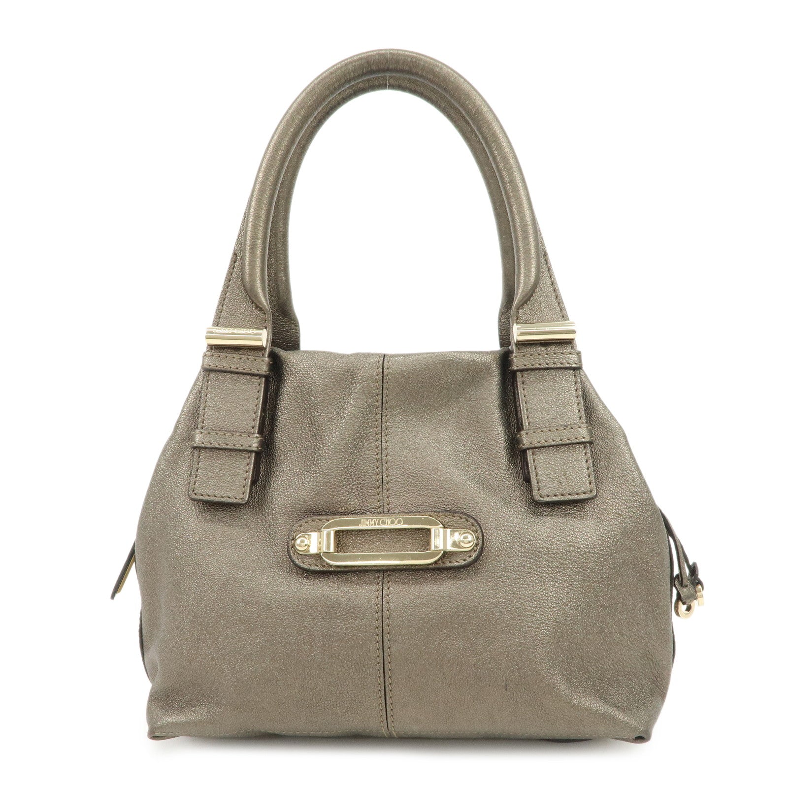 JIMMY CHOO Tulita Leather Shoulder Bag Hand Bag Metallic Brown