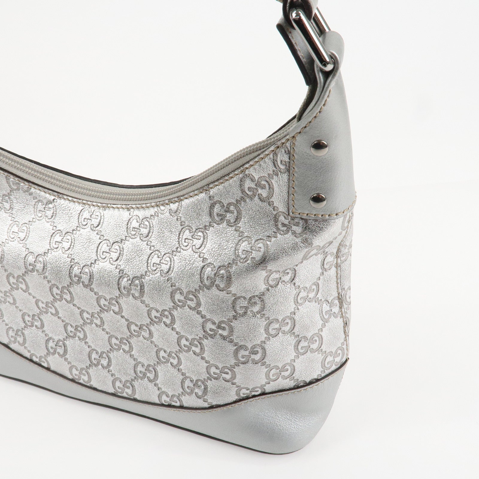 GUCCI Guccissima Leather Shoulder Bag Hand Bag Silver 240020 Used
