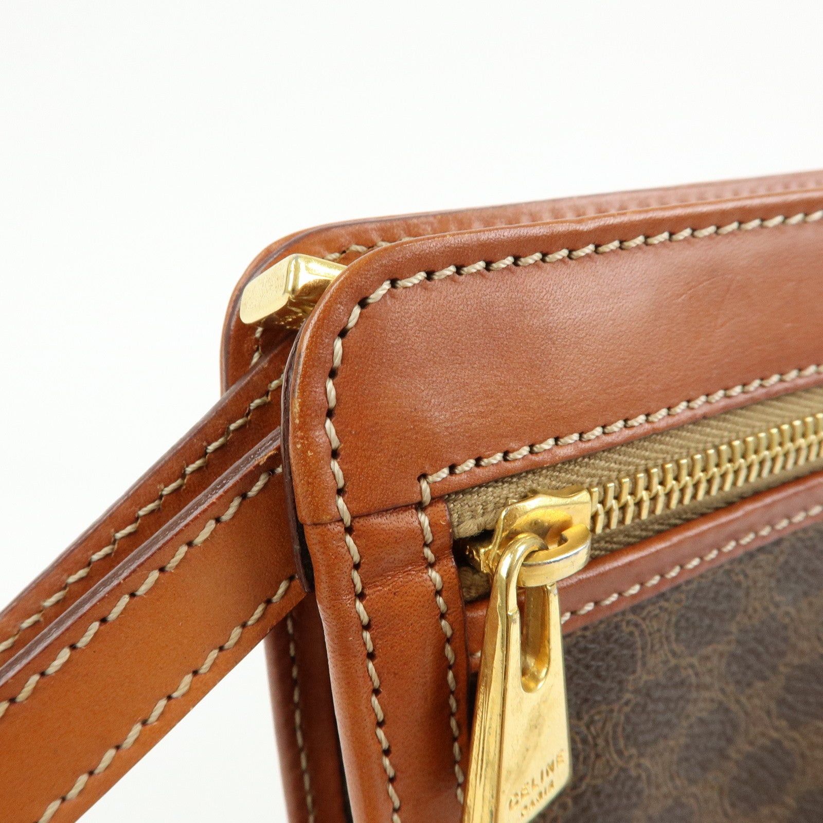 CELINE Logo Macadam PVC Leather Clutch Bag Flat Pouch Brown
