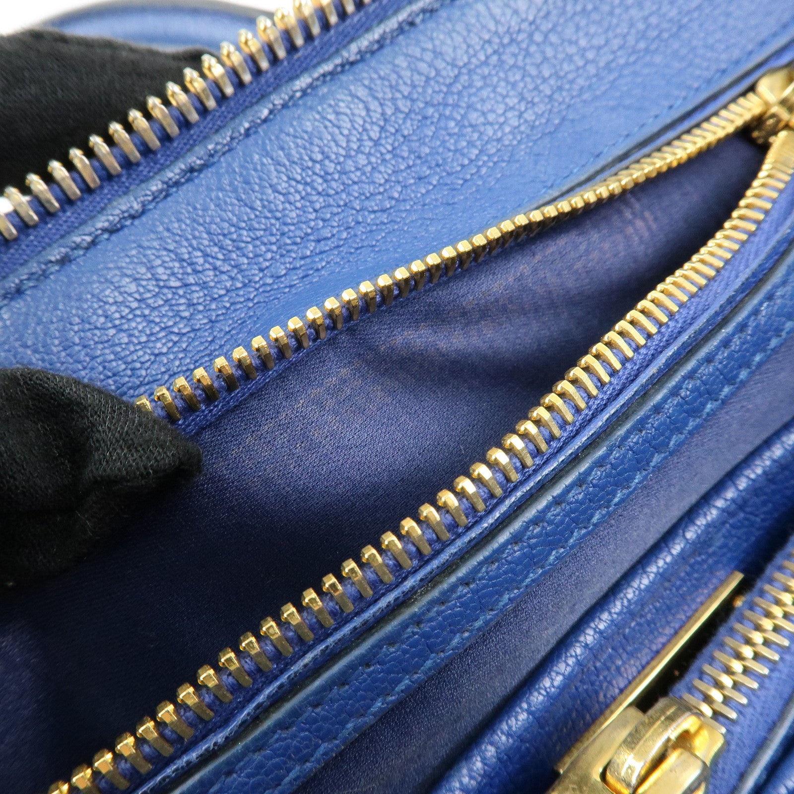 MIU MIU Madras Leather 2Way Bag Hand Bag Shoulder Bag Blue RL0097