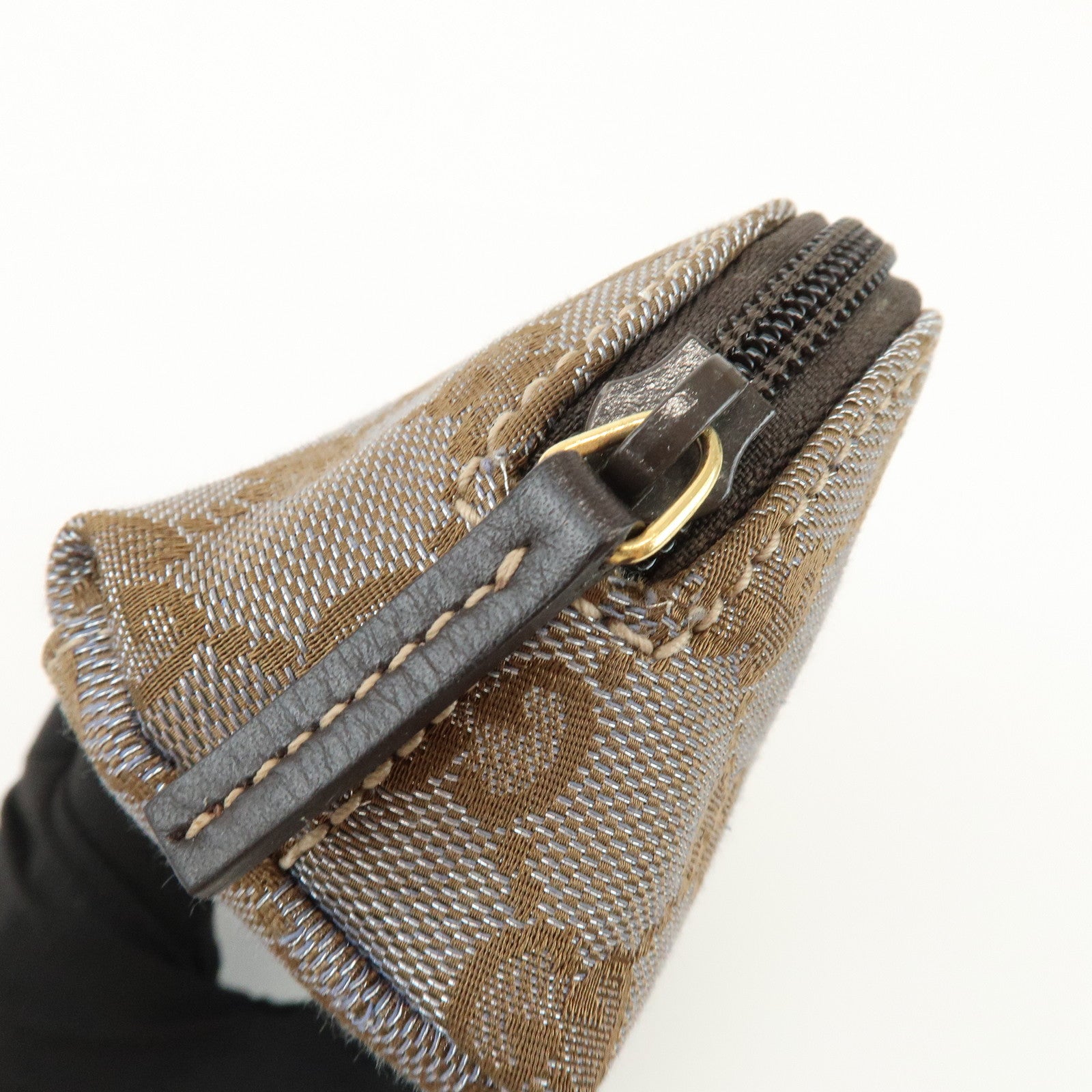 GUCCI GG Mnogram Canvas Leather Cosmetic Pouch Brown 272367