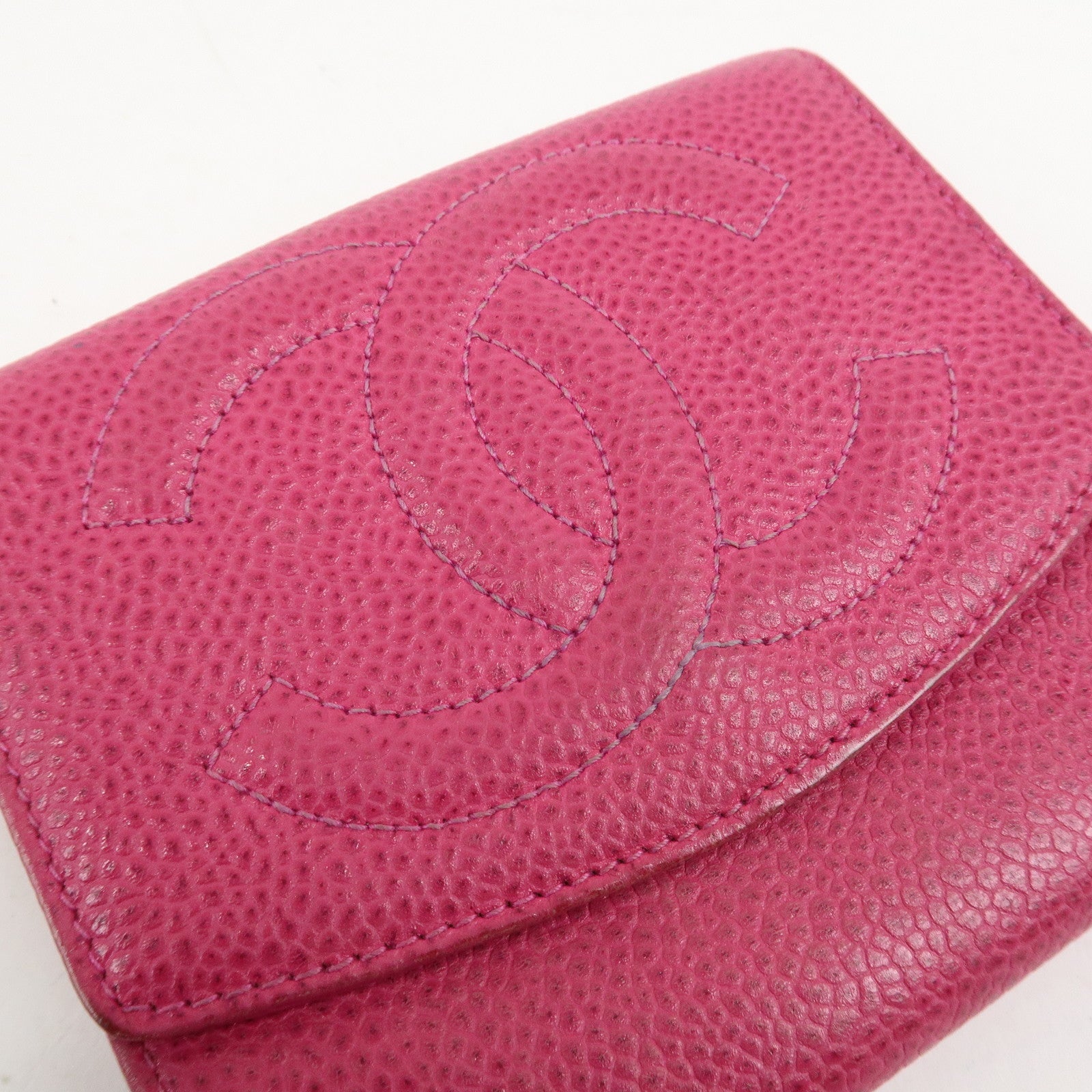 CHANEL COCO Mark Caviarskin Double Hook Bi-fold Wallet Pink