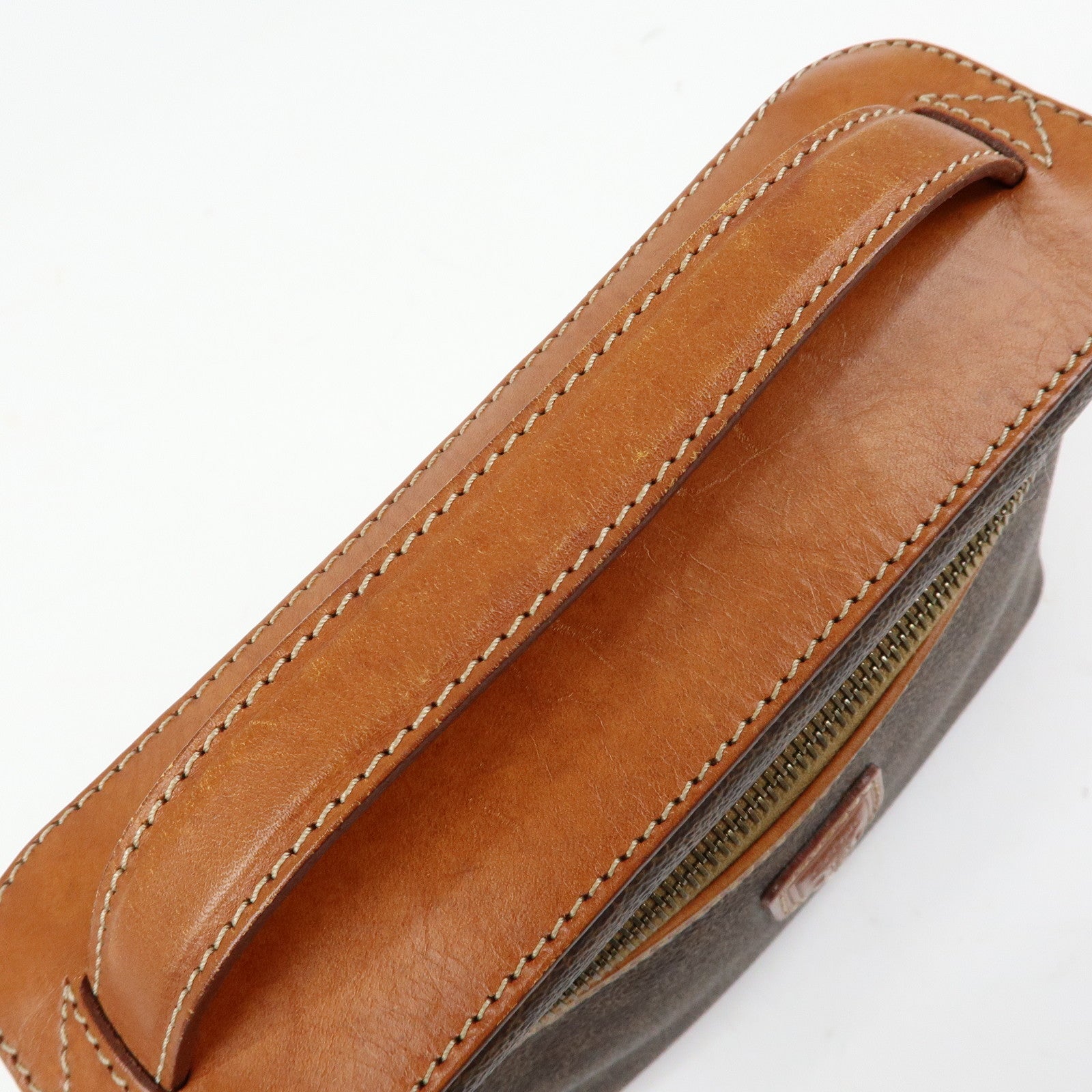 CELINE Macadam PVC Leather Vanity Hand Bag Makeup Bag Brown