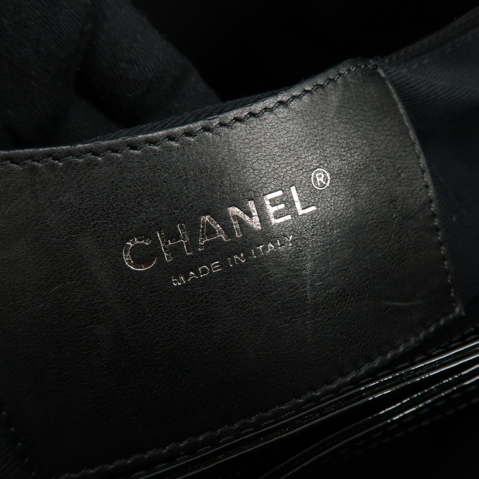 CHANEL Mademoiselle Patent Leather Shoulder Bag Bowling Bag Black