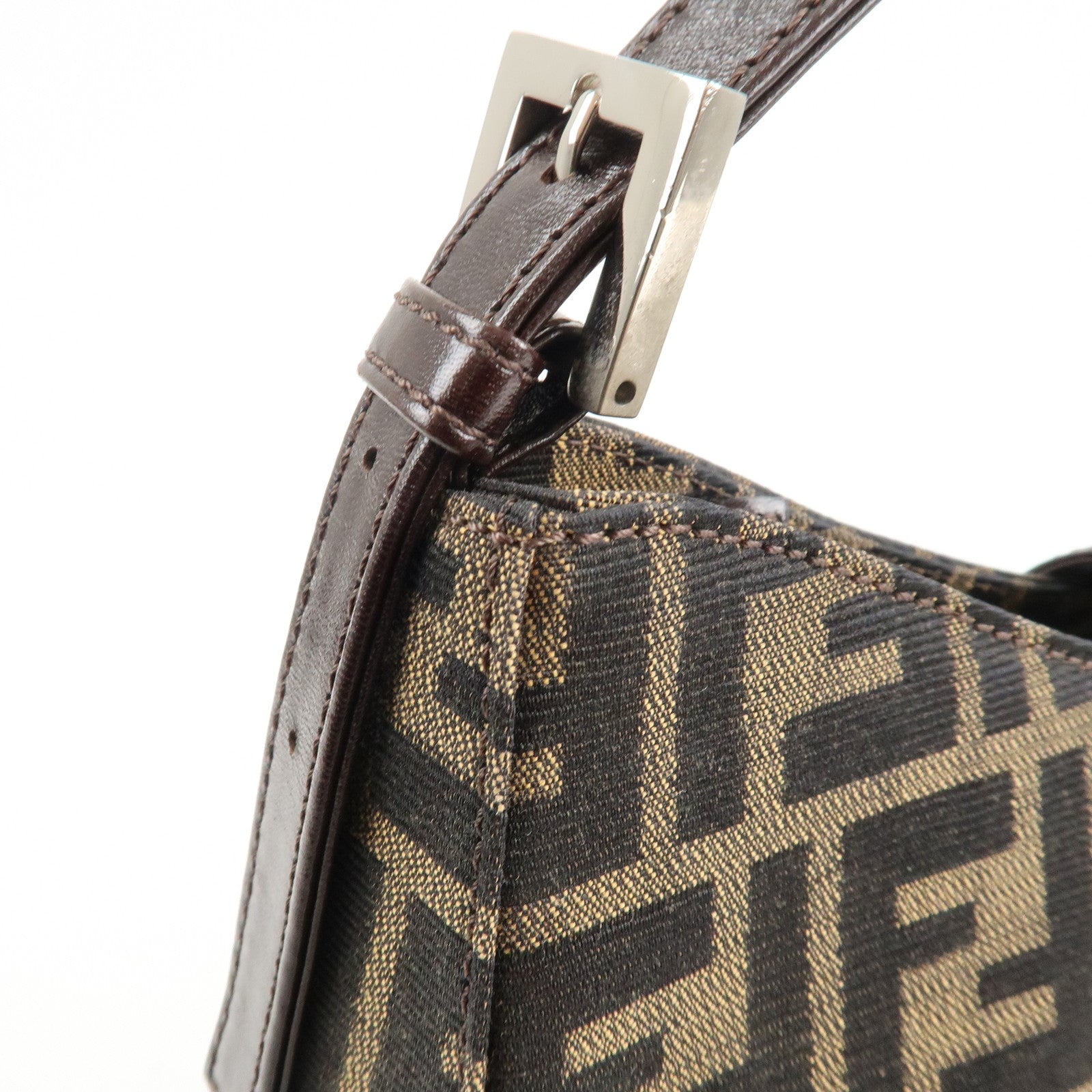 FENDI Zucca Canvas Leather Shoulder Bag Brown Black 9161150001 Used