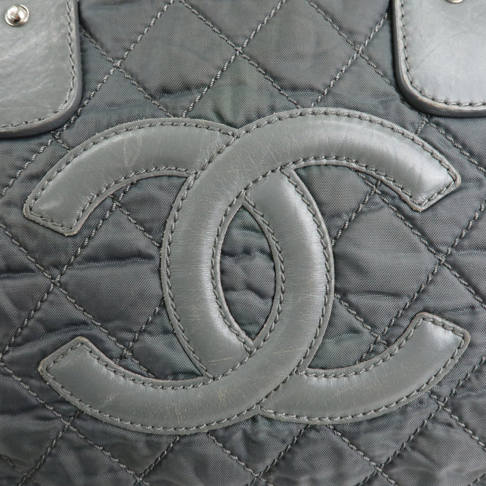 CHANEL Paris New York Line Wild Stitch Nylon Leather Tote Bag Used