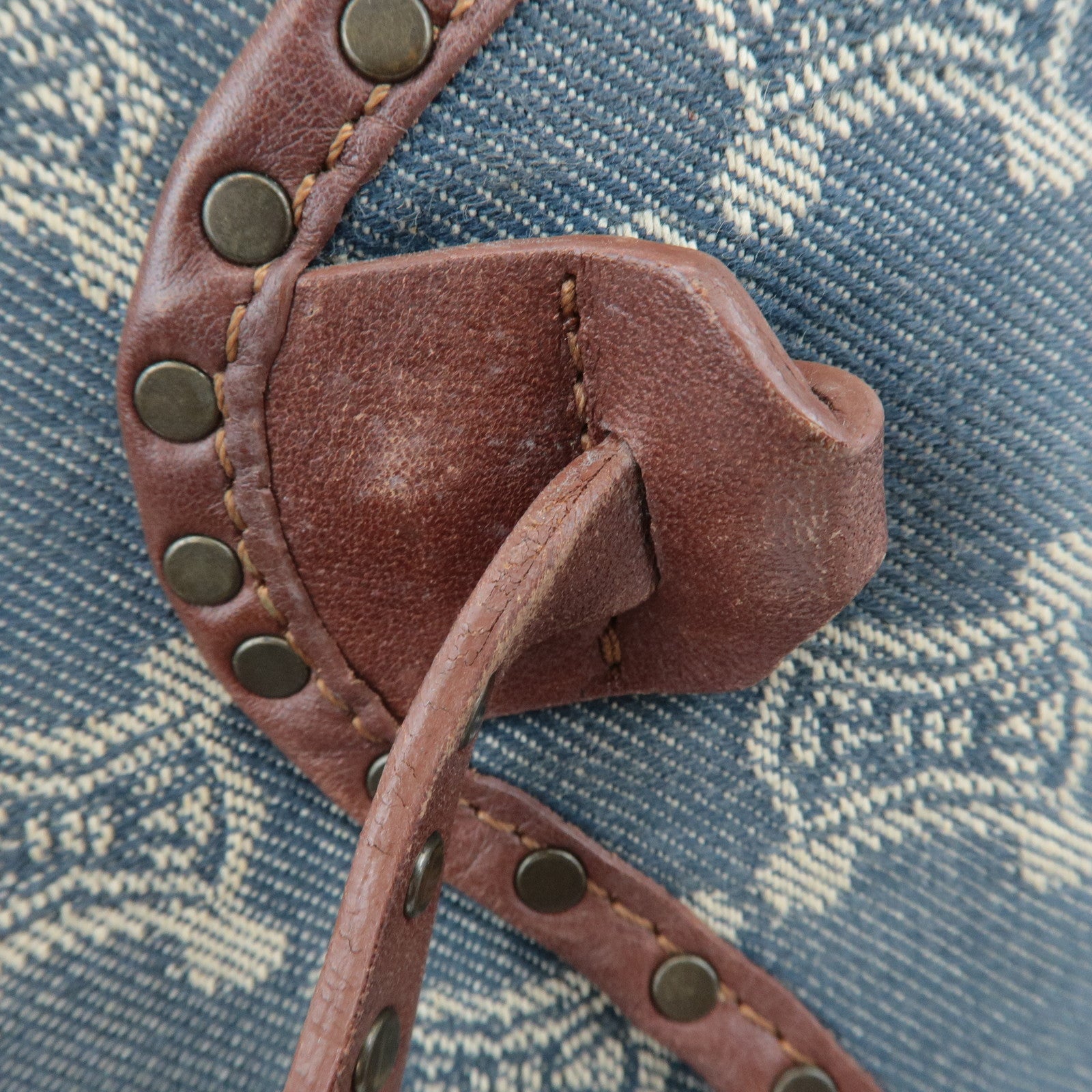 CELINE Macadam Denim Leather Shoulder Bag Blue Brown Used