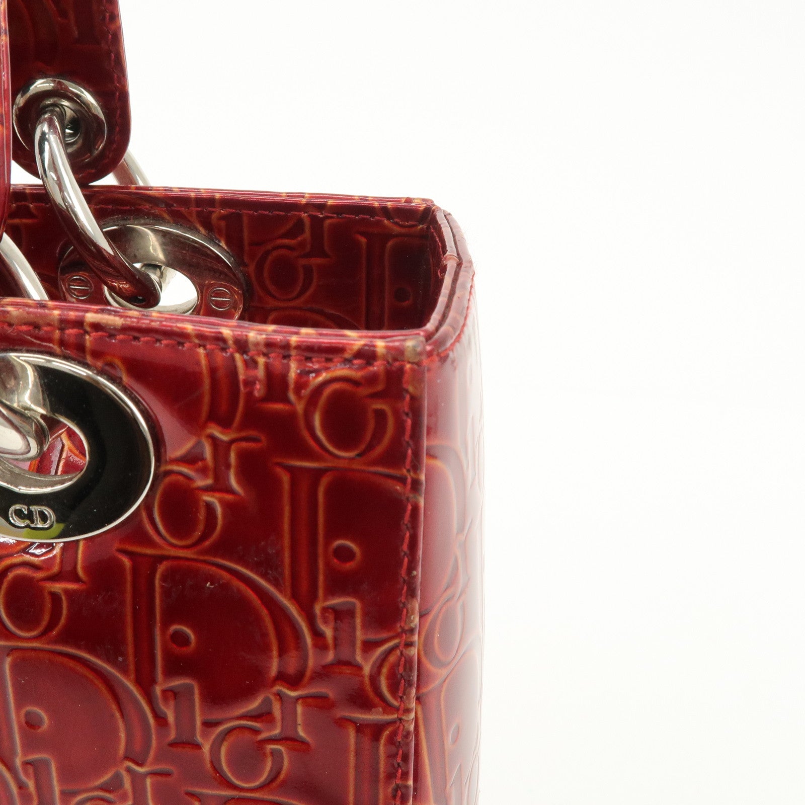 Christian Dior Trotter Lady Dior Patent Leather Hand Bag MA-0091 Used