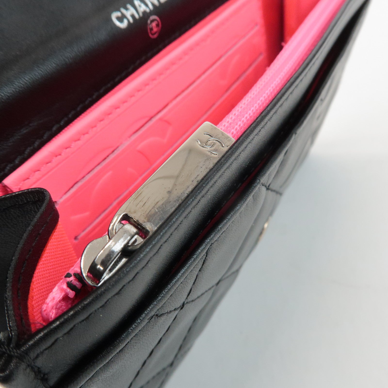 CHANEL Cambon Line COCO Mark Lamb Skin Bifold Wallet A26722 Used