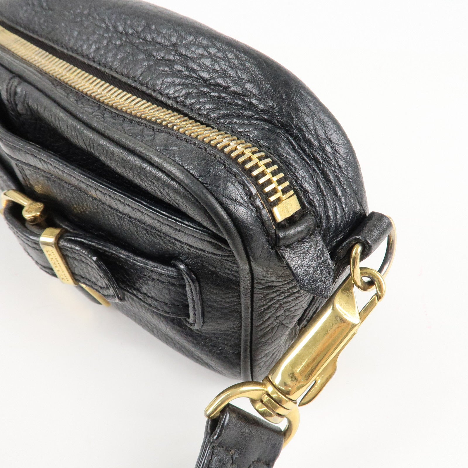 BURBERRY Logo Leather Shoulder Bag Hand Bag Black Used