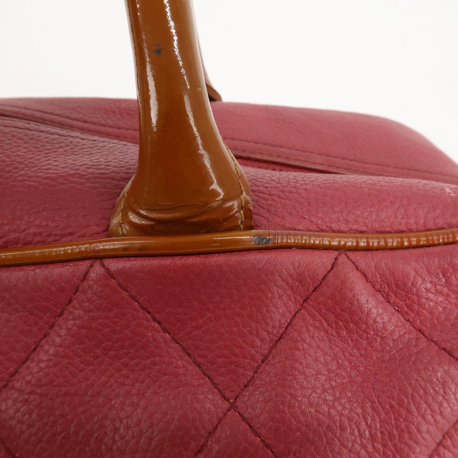 CHANEL Matelasse Caviar Skin Patent Boston Bag Hand Bag Red Used