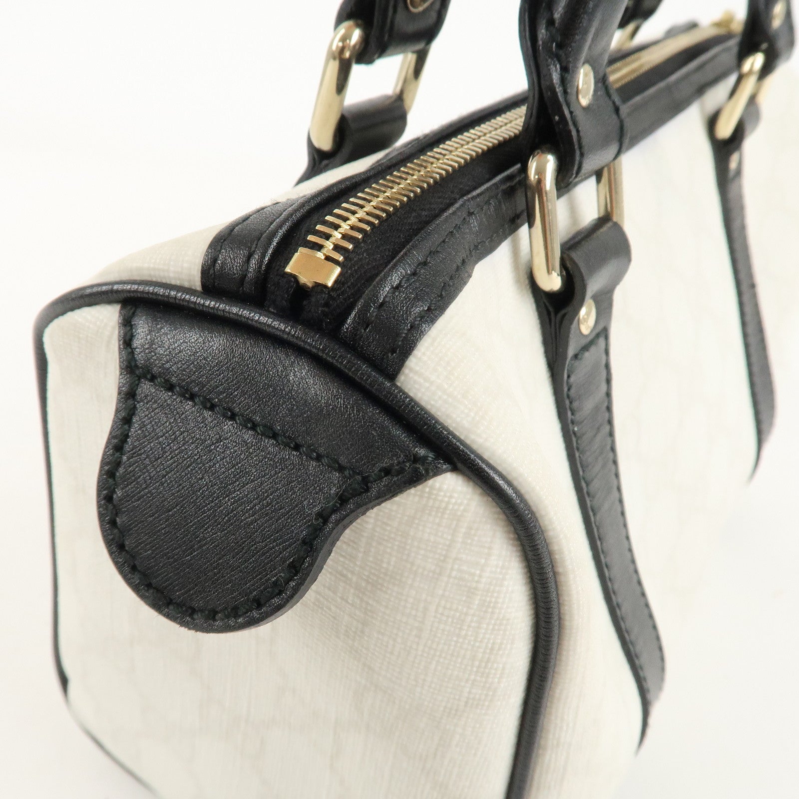 GUCCI GG Supreme Patent Leather Mini Boston Bag Ivory Black 193604 Used