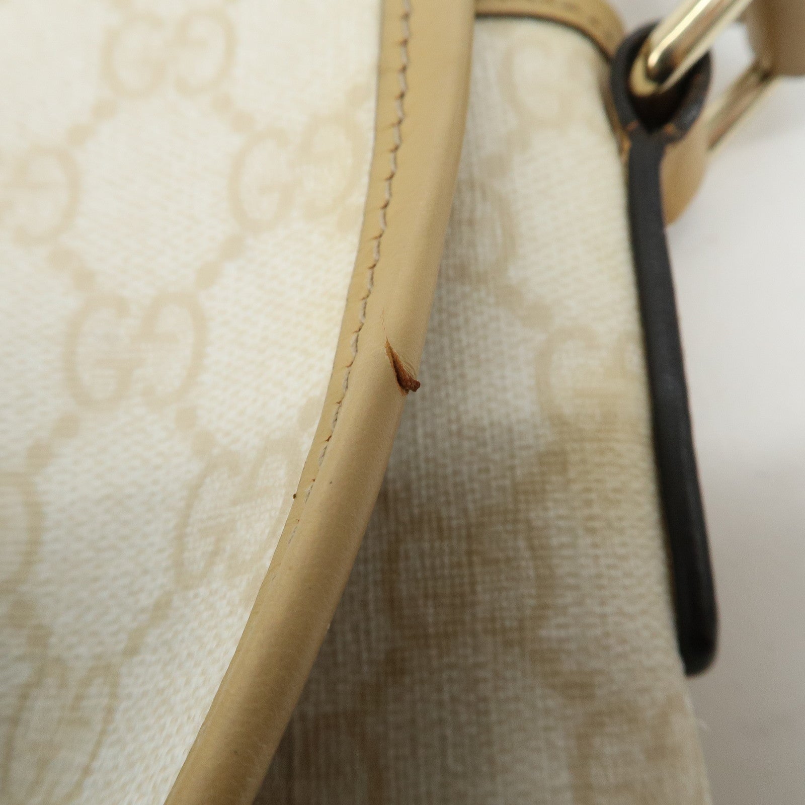 GUCCI GG Supreme Leather Shoulder Bag Ivory Light Brown 223666 Used