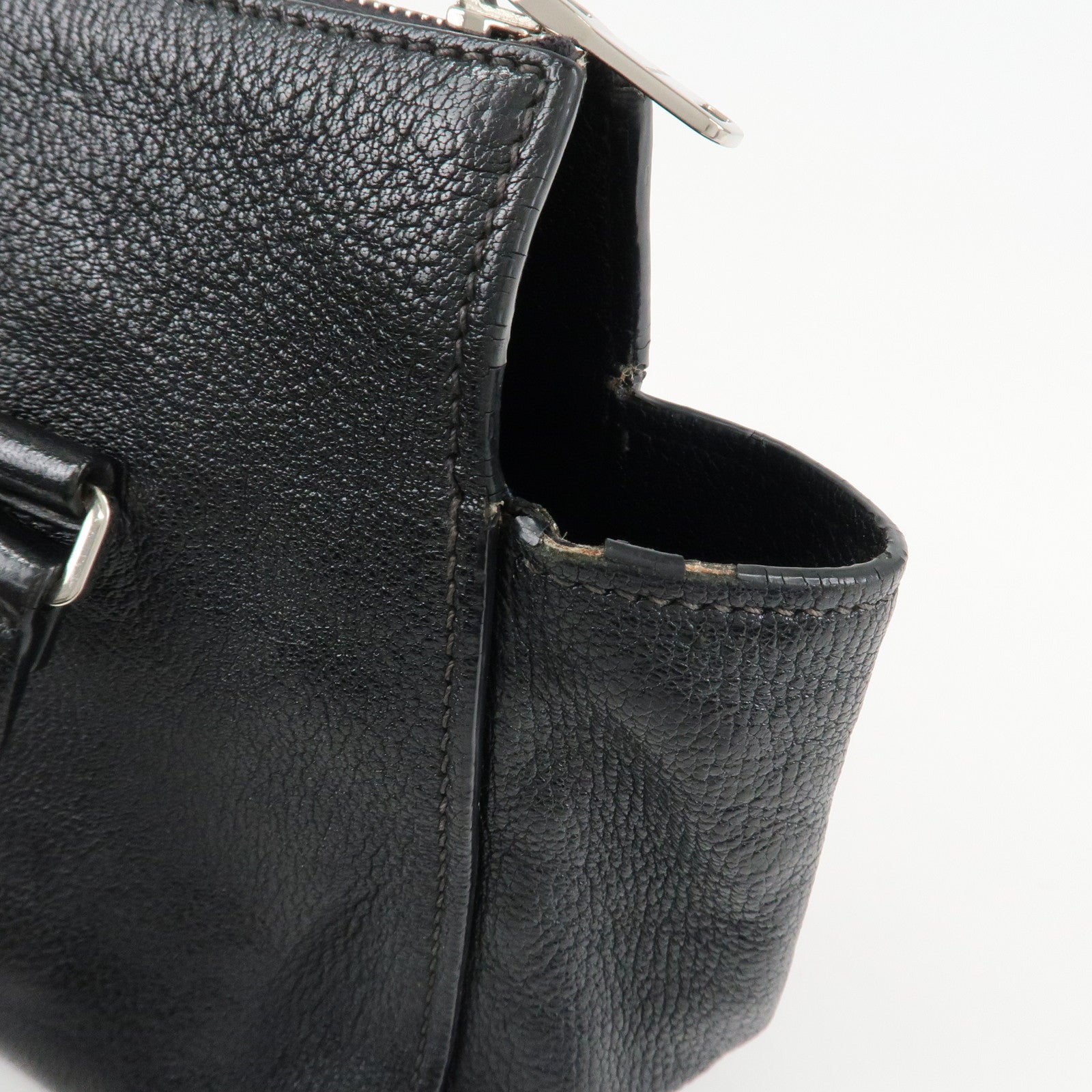 MIU MIU Leather MADRAS 2WAY Bag Black Silver Hardware 5BB006 Used