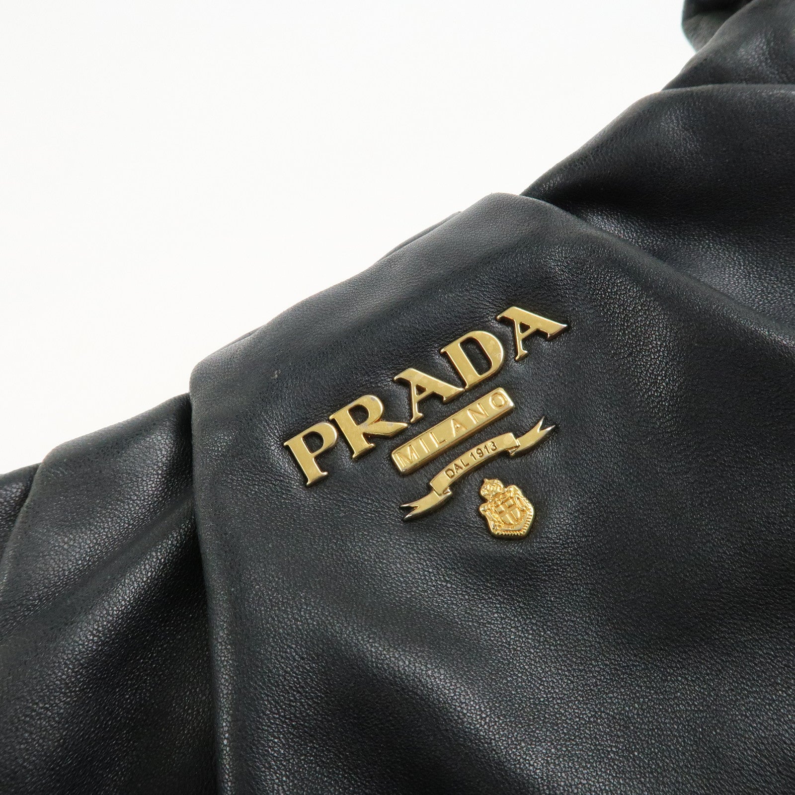 PRADA Leather 2Way Hand Bag Shoulder Bag Black BN2324 Used