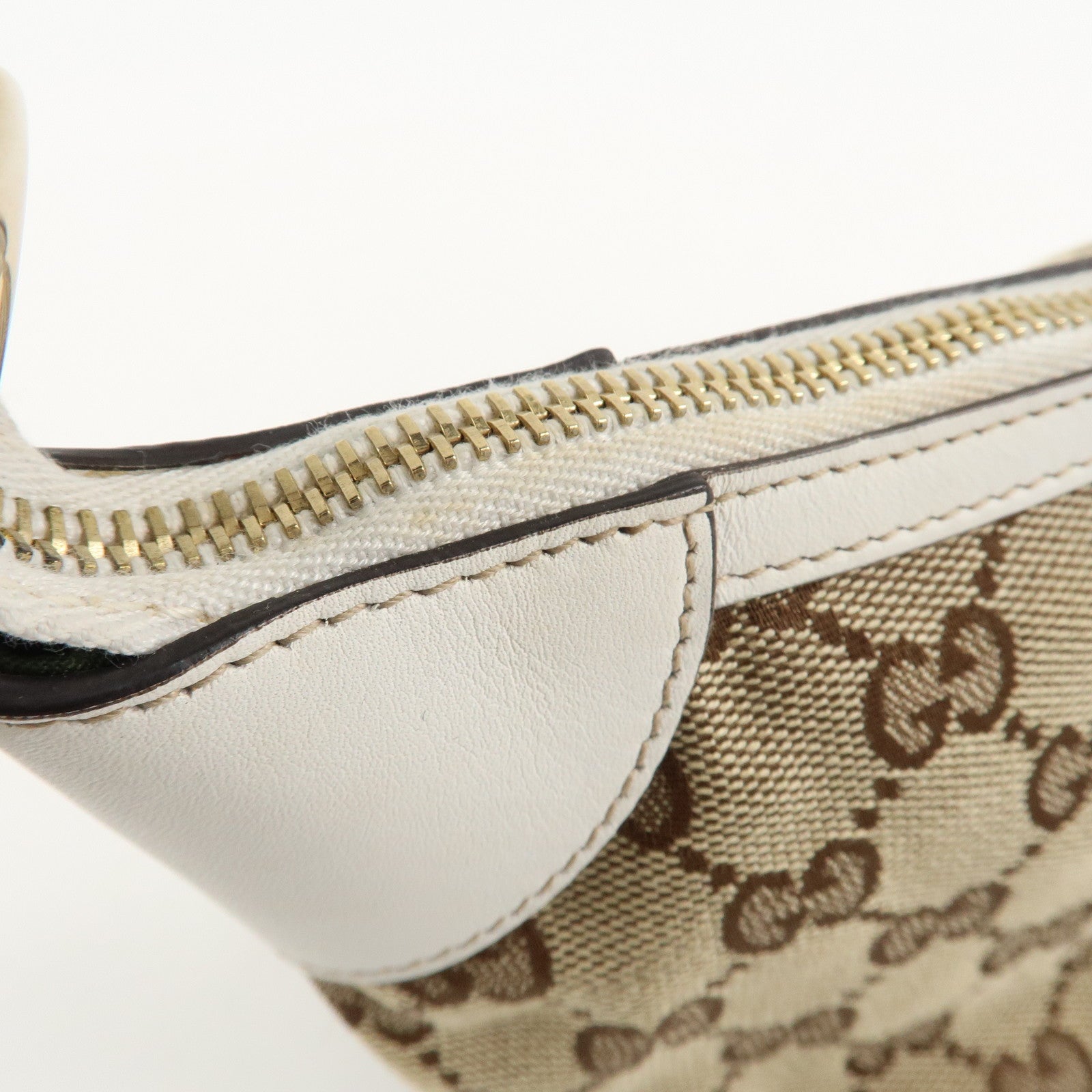 GUCCI GG Canvas Leather Shoulder Bag Hand Bag Beige White 224093 Used