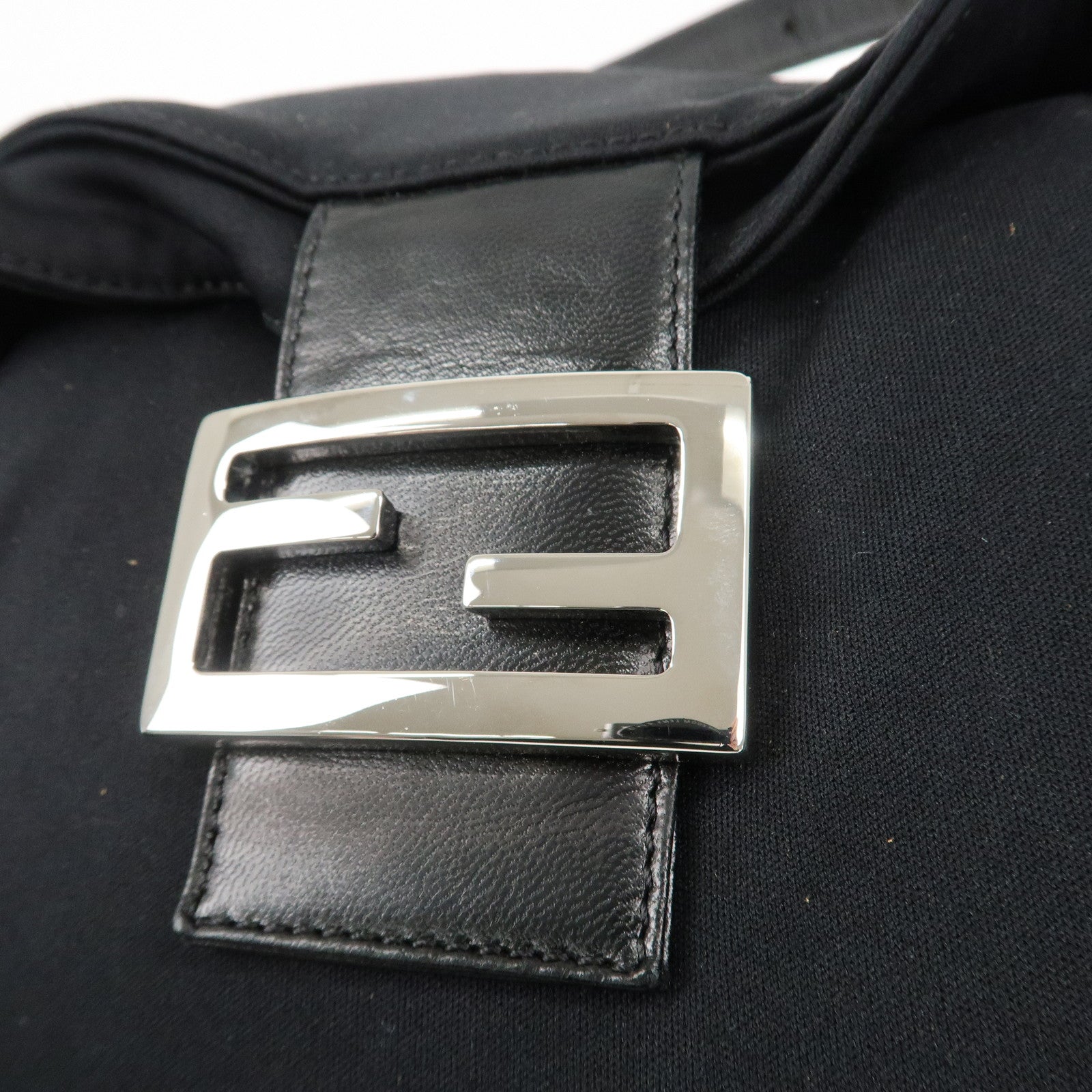 FENDI Mamma Baguette Nylon Jersey Leather Shoulder Bag Black Used