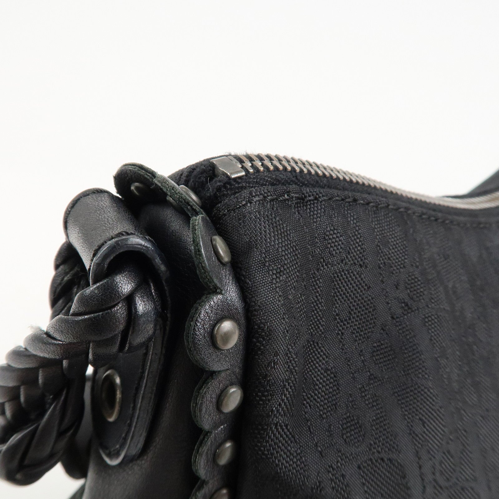 BVLGARI Logo Mania Canvas Leather Tote Bag Shoulder Bag Black Used