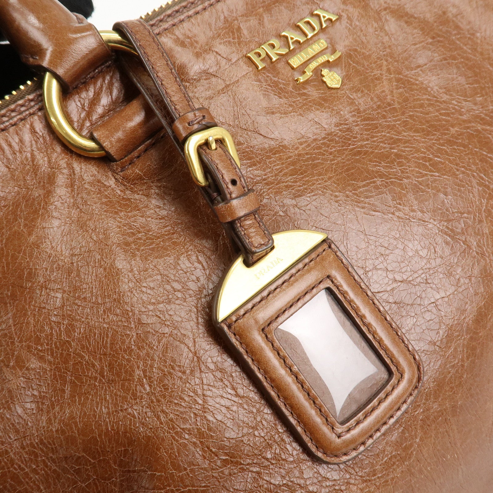 PRADA Leather 2Way Bag Shoulder Bag Hand Bag Brown Used