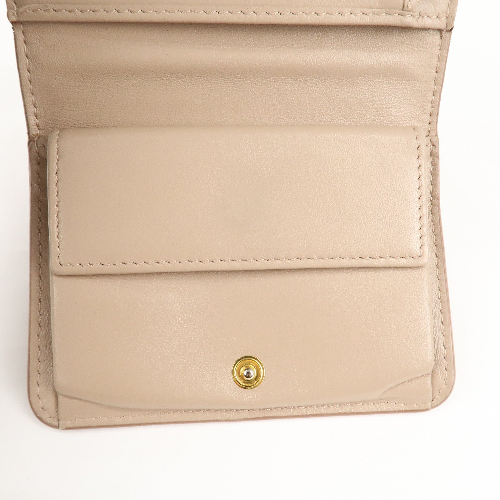 PRADA Saffiano Leather Trifold Compact Wallet Beige 1MH176 Used