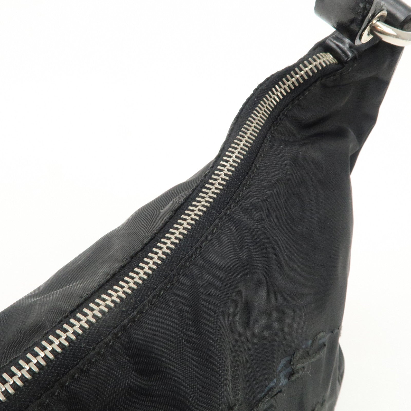 PRADA Nylon Leather Embroidery Shoulder Bag Hand Bag Black Used