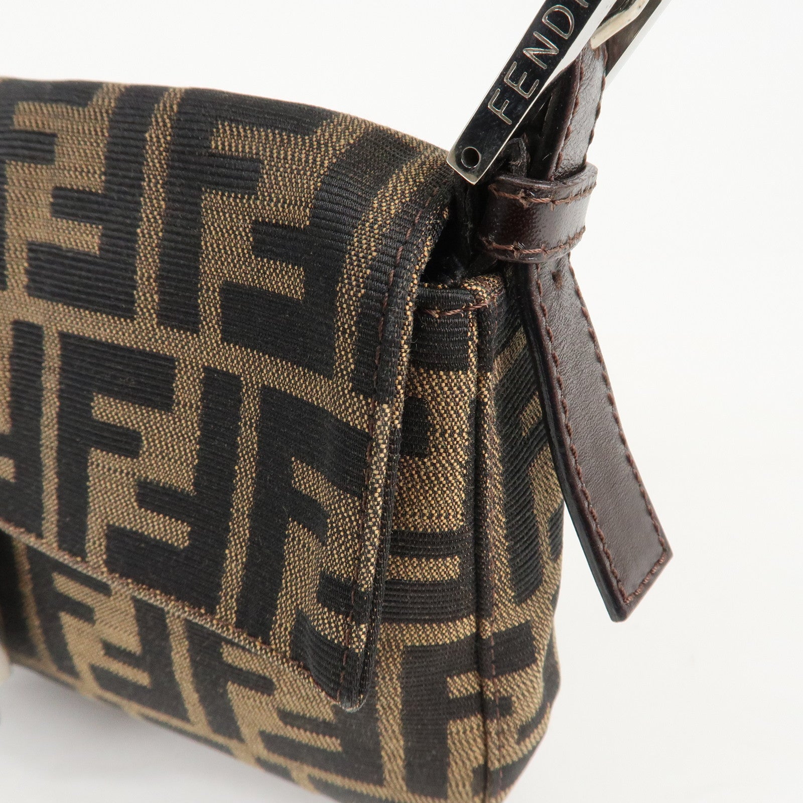 FENDI Mamma Baguette Zucca Canvas Shoulder Bag Brown Black 26424 Used