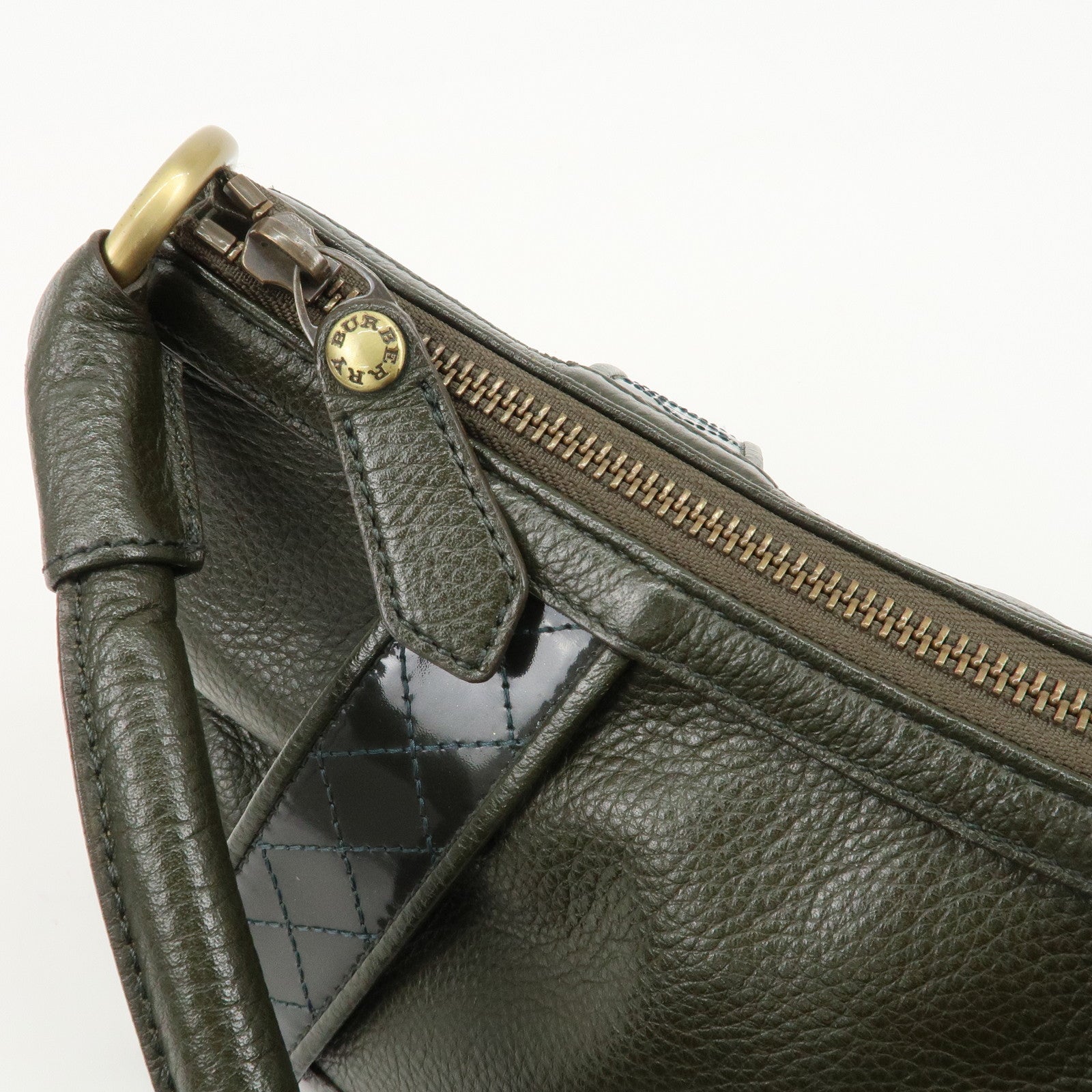 BURBERRY Leather Shoulder Bag Hand Bag Khaki Used