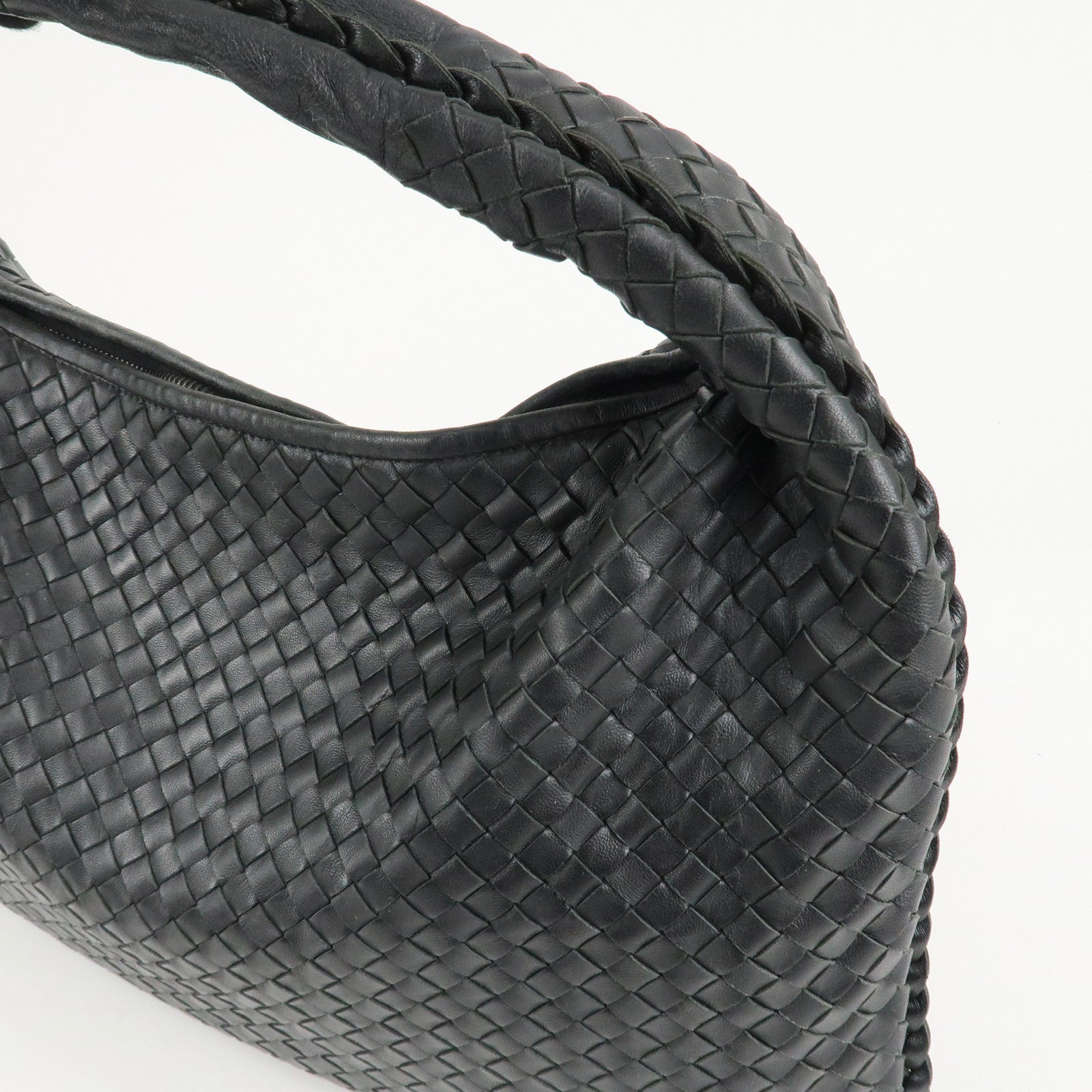 BOTTEGA VENETA Hobo Intrecciato Leather Shoulder Bag Black 115654 Used