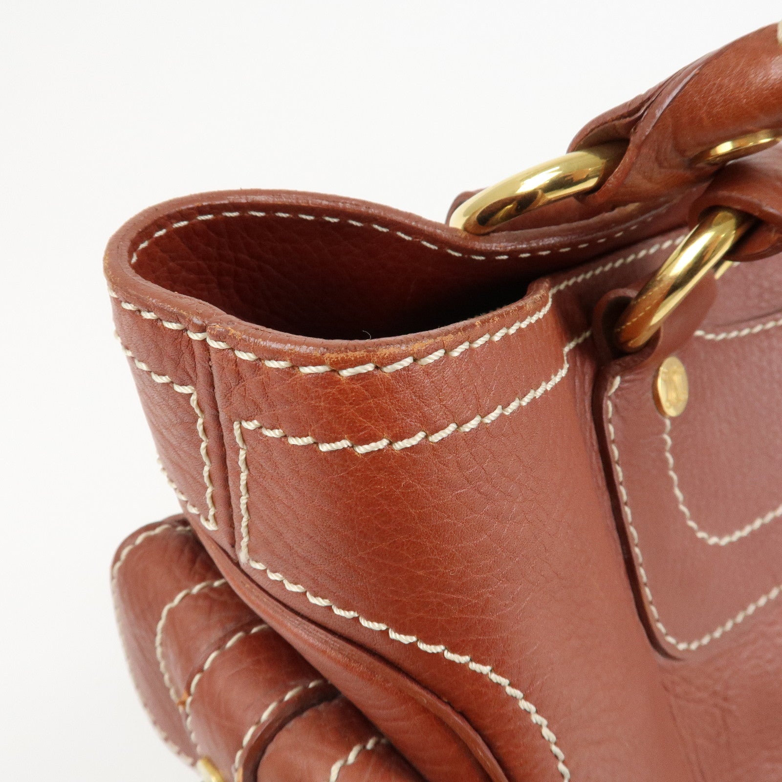 CELINE Macadam Stamped Leather Boogie Hand Bag Brown Gold HDW Used