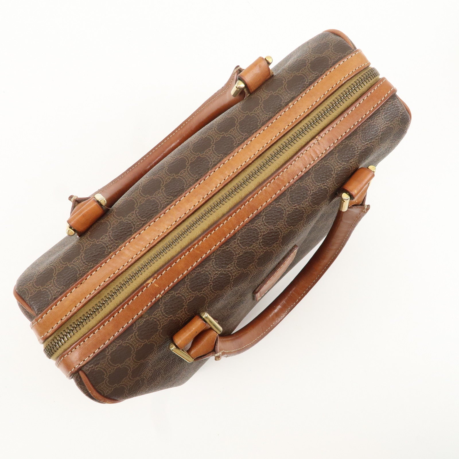 CELINE Macadam PVC Leather Boston Bag Hand Bag Brown Used