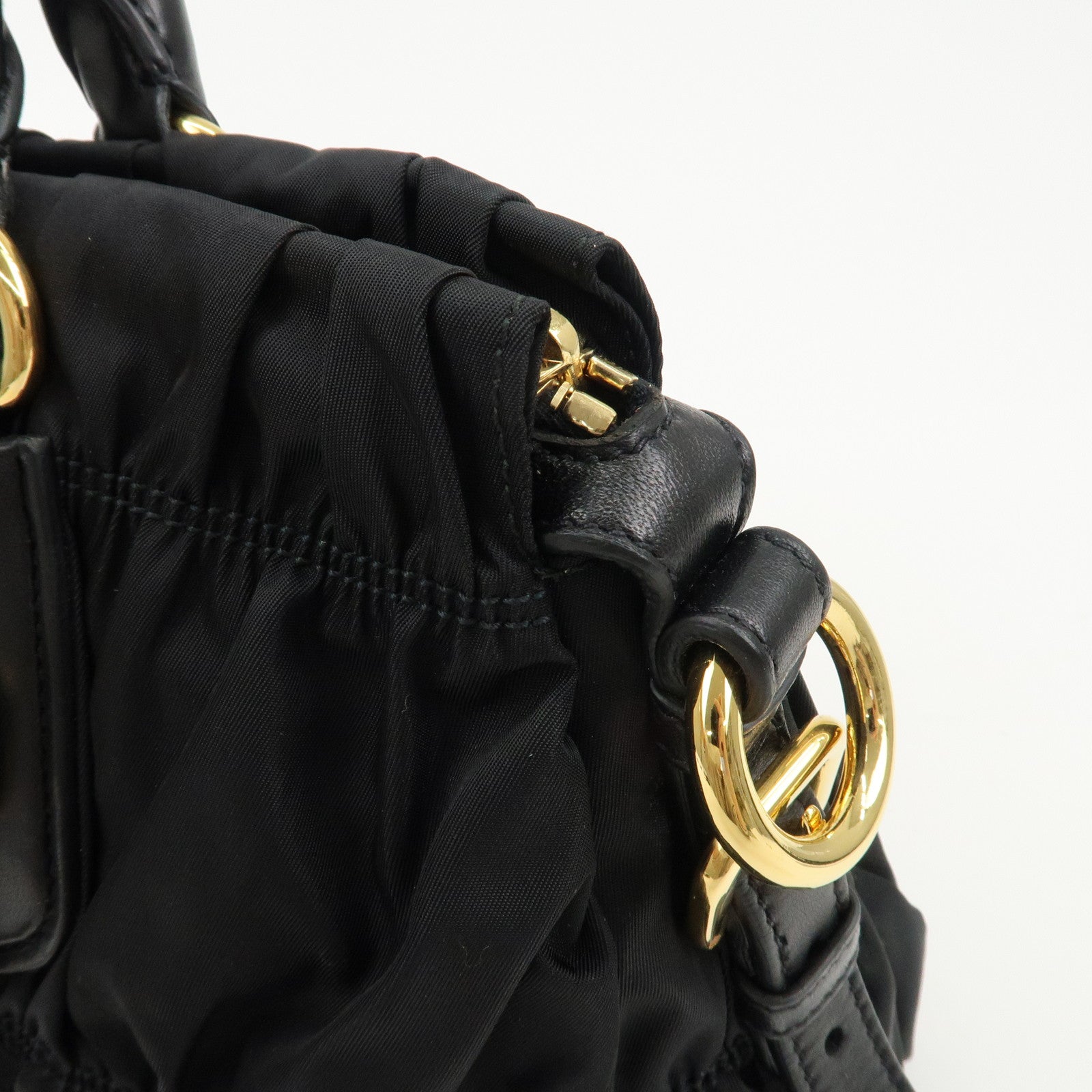 PRADA Logo Nylon Leather 2Way Bag Hand Bag Black NERO BN1407 Used