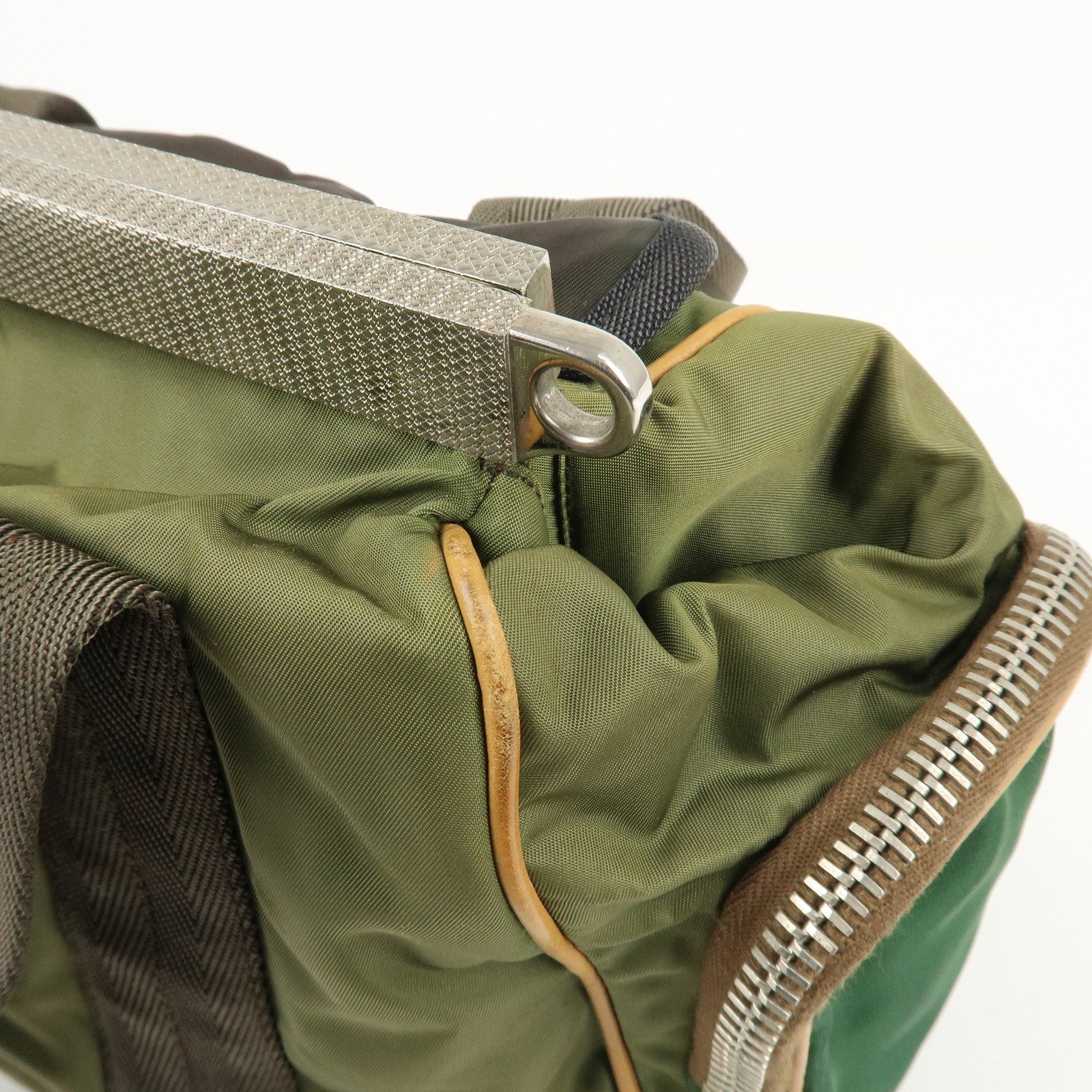 PRADA Nylon Leather Shoulder Bag Khaki Brown Green Used