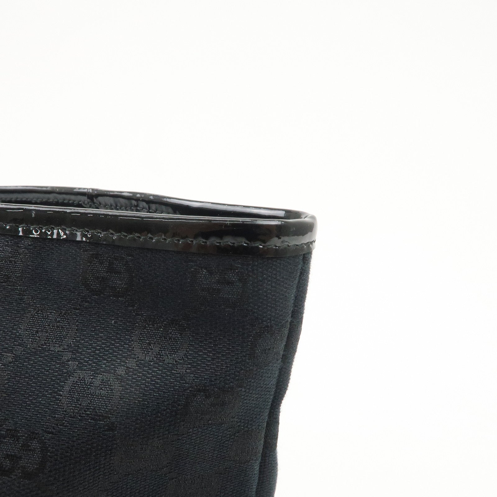 GUCCI GG Canvas Patent Leather Tote Bag Hand Bag Black 211976 Used