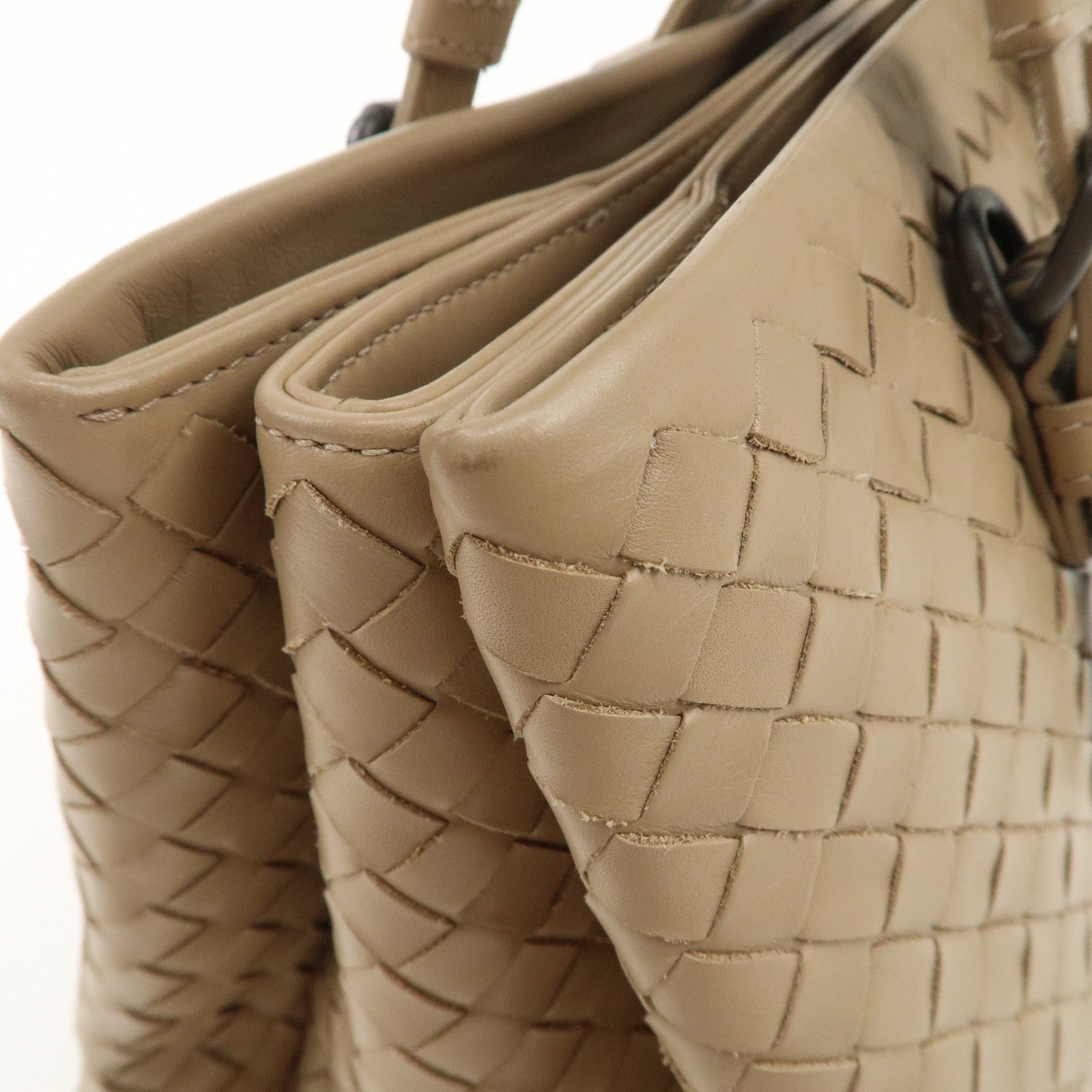 BOTTEGA VENETA Intrecciato Leather Roma Bag Hand Bag Beige Used