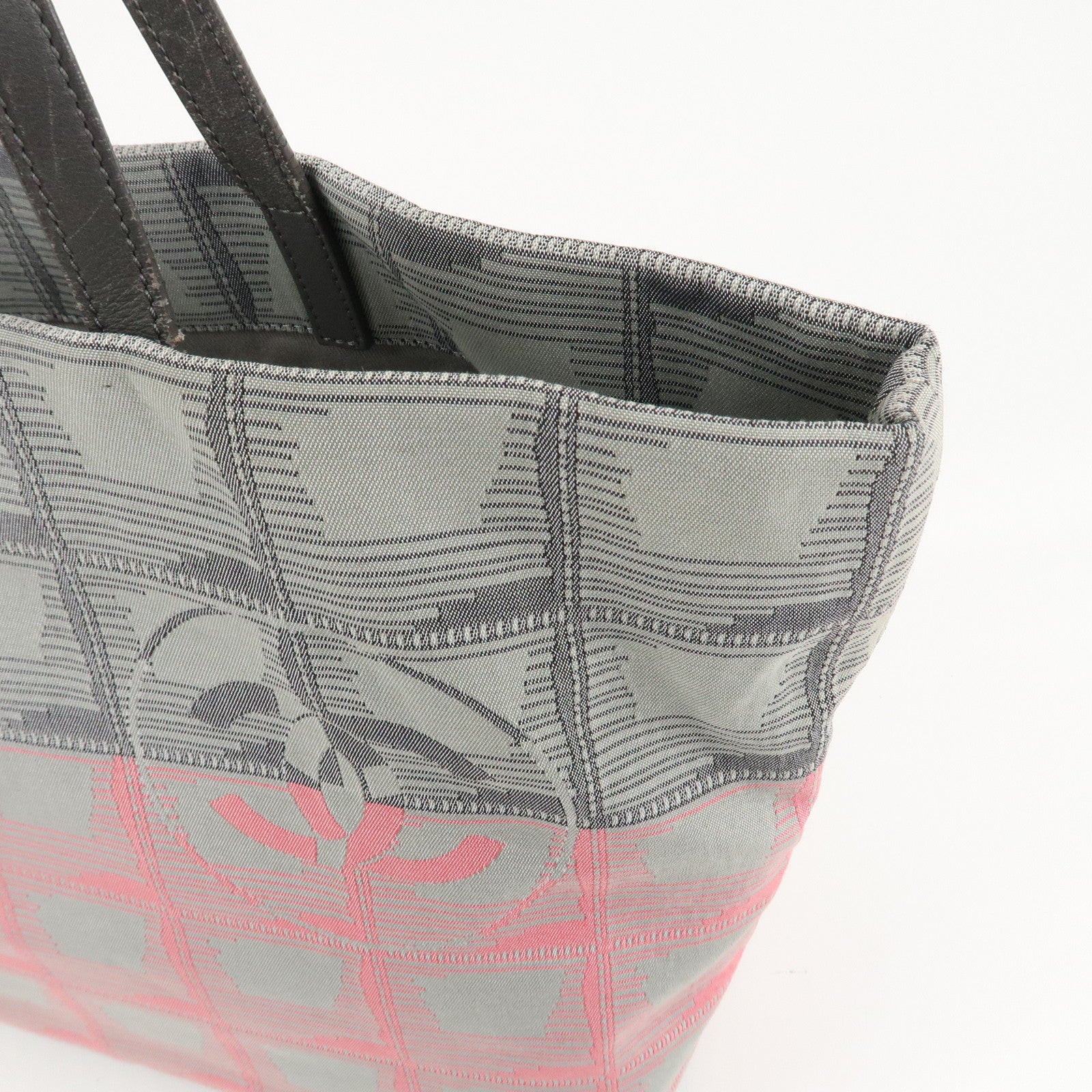 CHANEL New Travel Line Nylon Jacquard Leather Tote MM A47147 Used