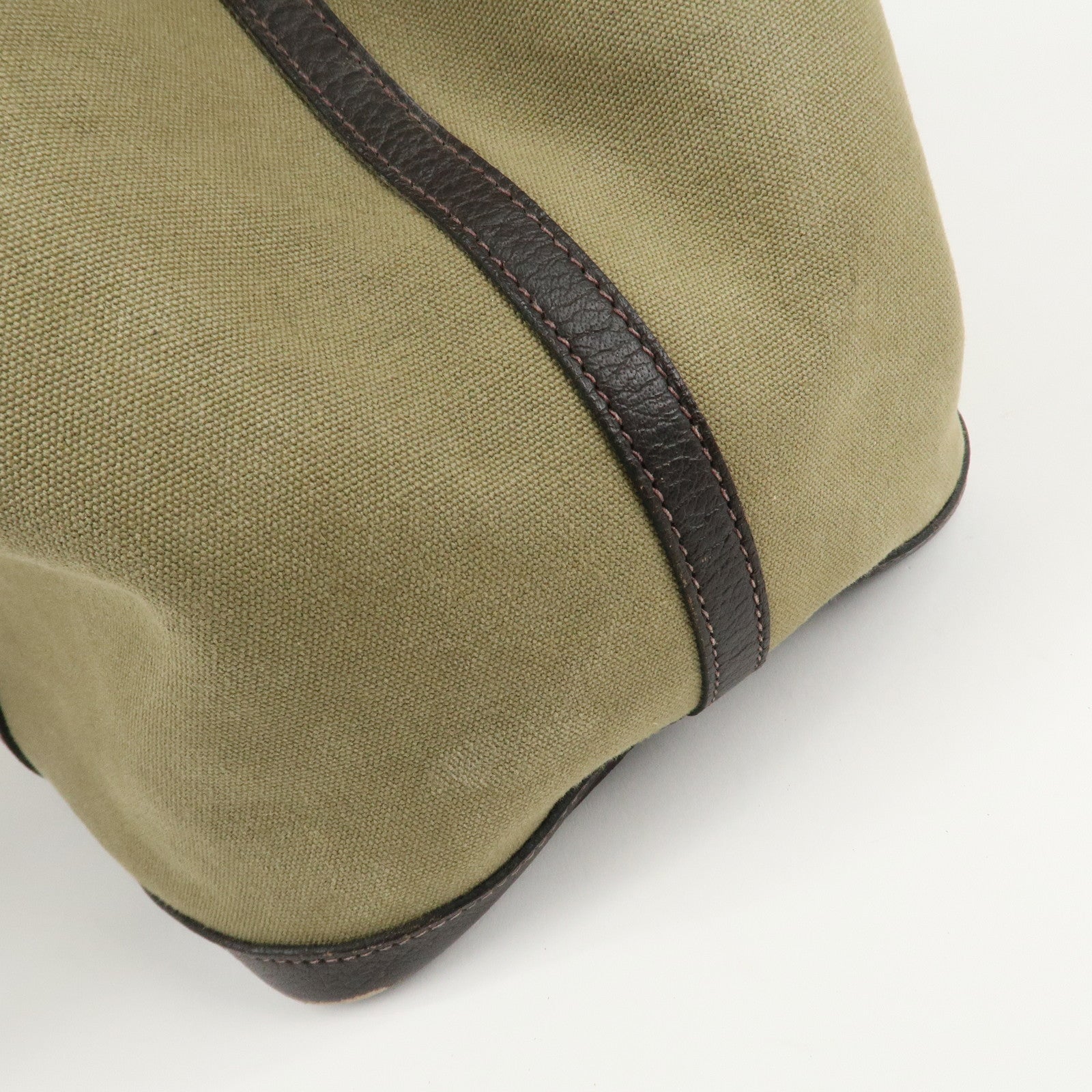 HERMES ToileOfficier Garden Party PM T Stamped Tote Bag Khaki Used