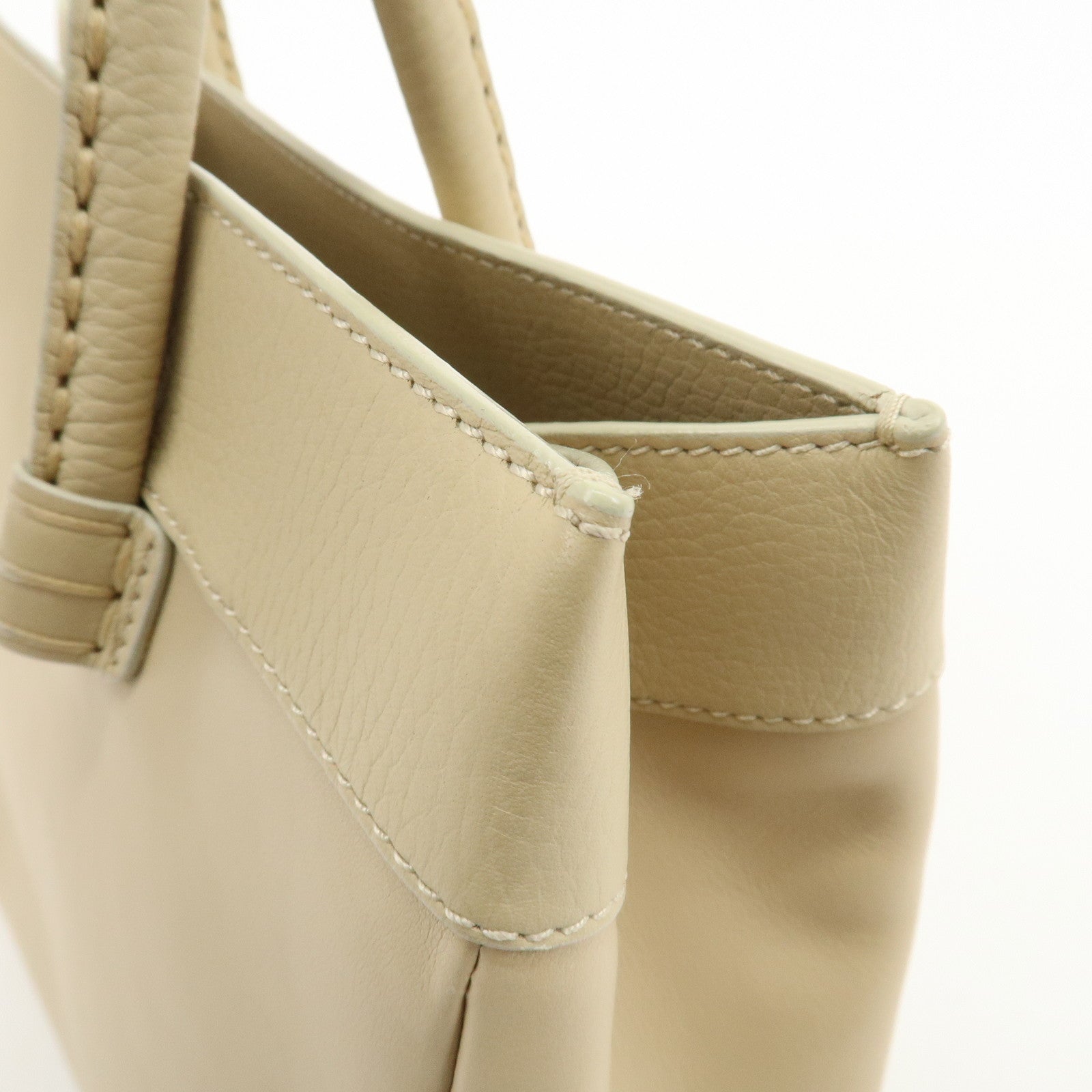 TOD'S Logo Leather Tote Bag Hand Bag Beige Cream Used