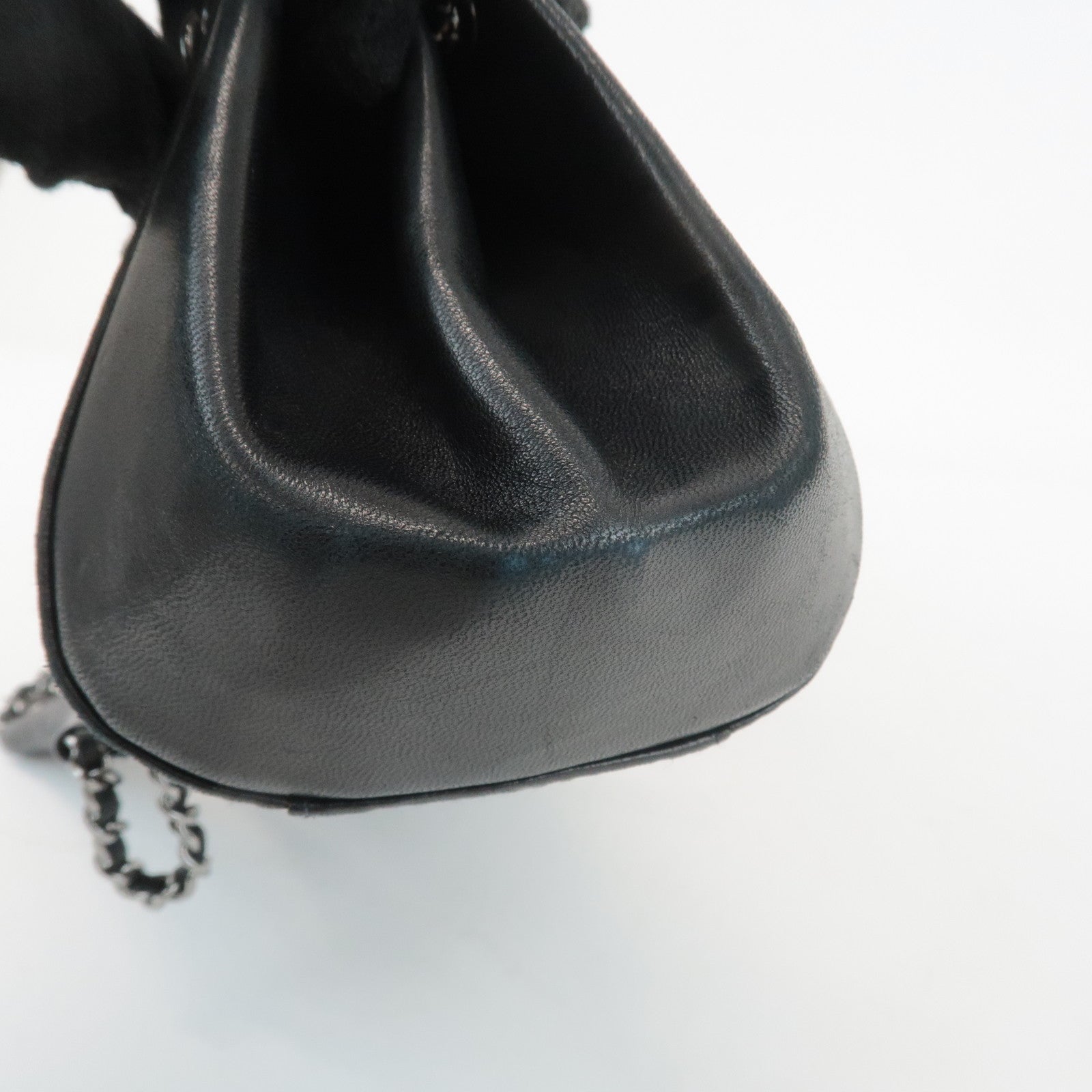 CHANEL Mademoiselle Lamb Skin Chain Shoulder Bag Hand Bag Black Used